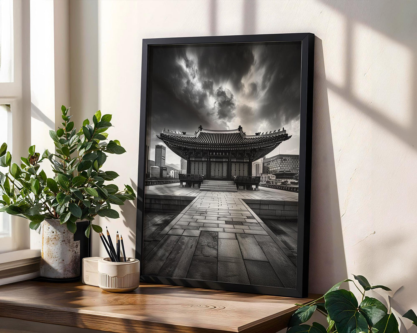 World Landmark | Gyeongbokgung Palace Print | Seoul Black and White Photography wall art print, minimalist black and white poster, modern Scandinavian wall decor, Monohaus