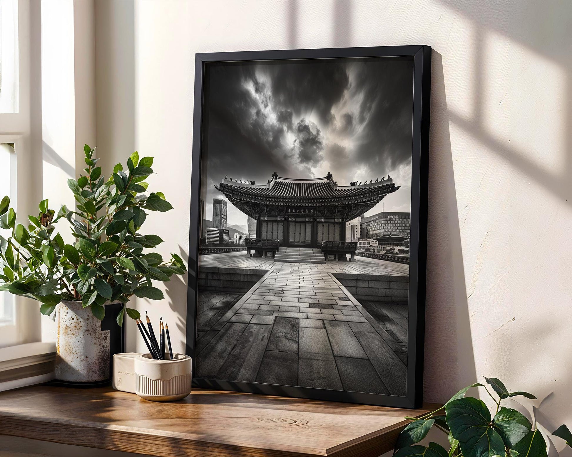 World Landmark | Gyeongbokgung Palace Print | Seoul Black and White Photography wall art print, minimalist black and white poster, modern Scandinavian wall decor, Monohaus