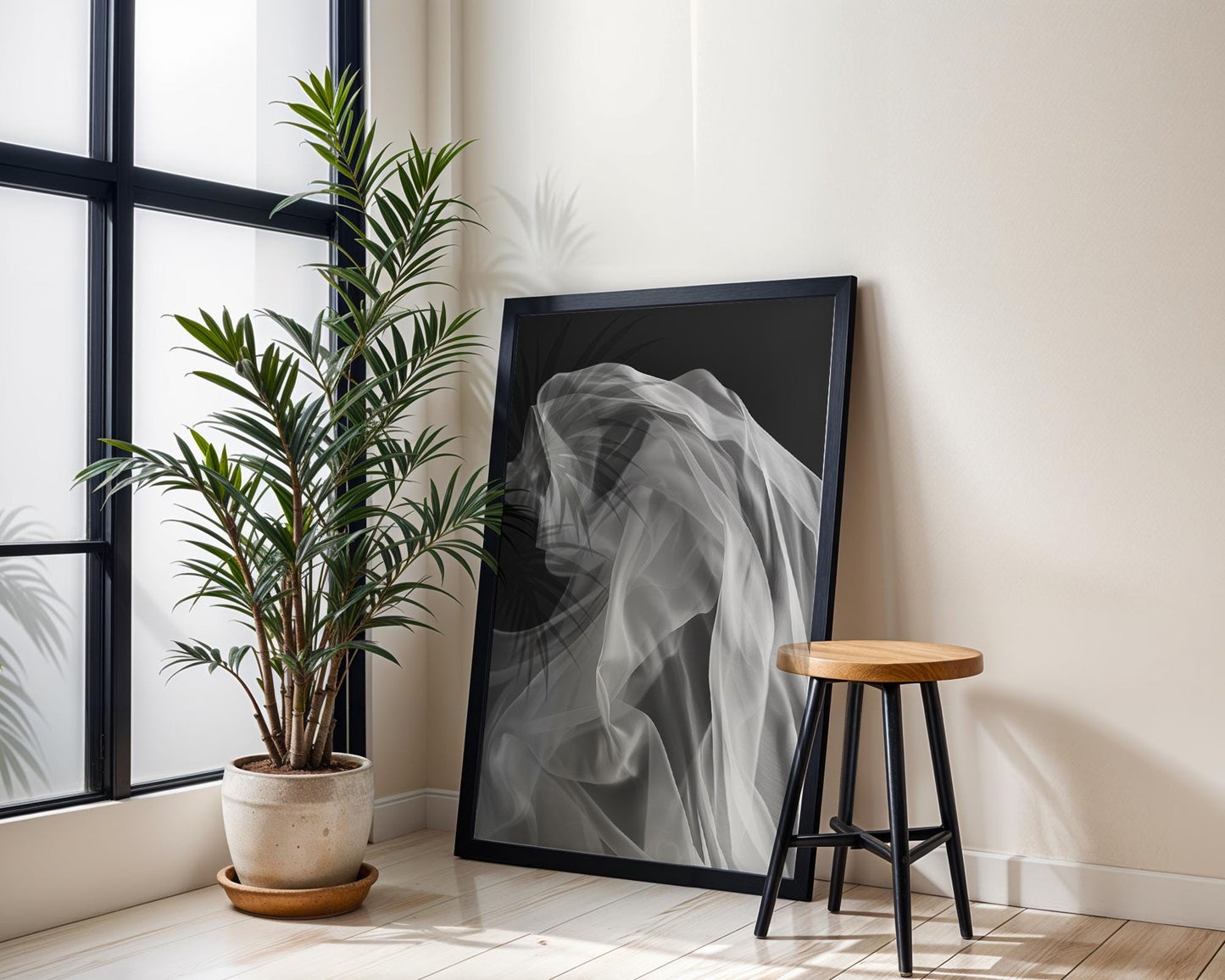 Abstract White Fabric Waves Print | Minimalist Scandi Wall Art abstract wall art print, geometric minimalist poster, modern Scandinavian decor, Monohaus