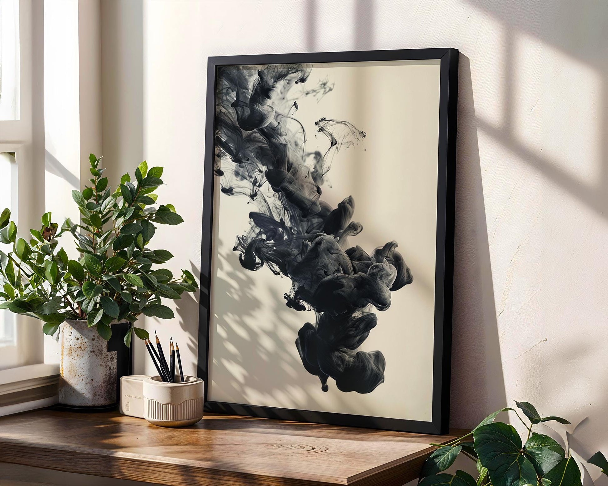 Minimal Wall Art Monochrome Ink Cloud Art Print | Modern Minimalist Photography wall art print, minimalist black and white poster, modern Scandinavian wall decor, Monohaus