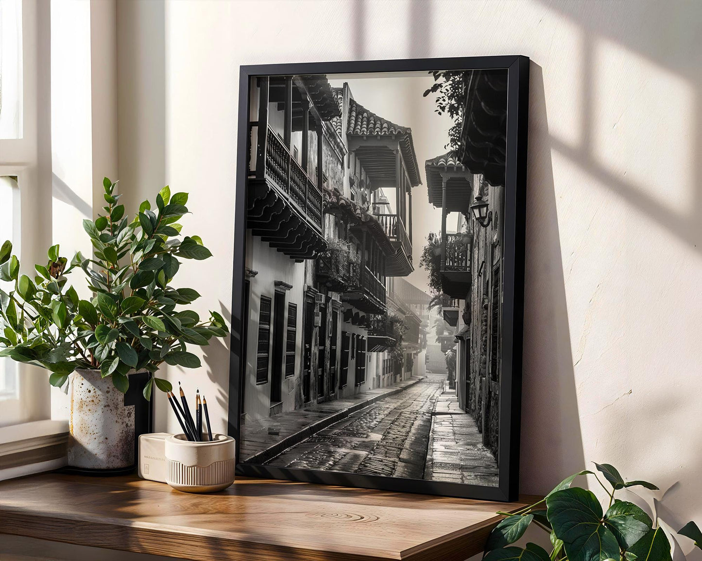 World Landmark | Cartagena Balconies Print | Black and White Colombia Architecture (Wall Art)
