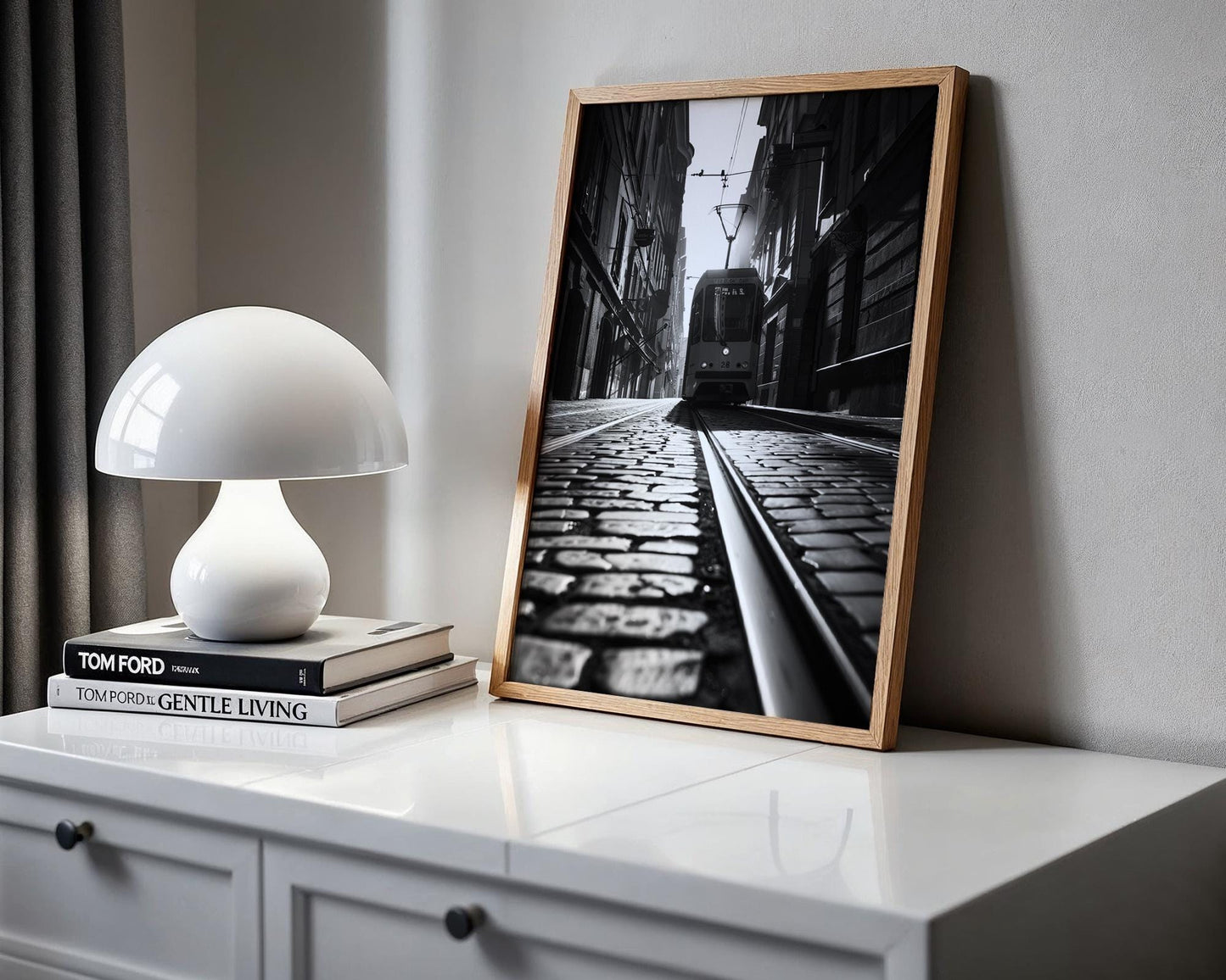World Landmark | Lisbon Tram Print | Black and White Street Photography, Minimal Decor black and white photo print, minimalist monochrome wall art poster for modern interiors, Monohaus