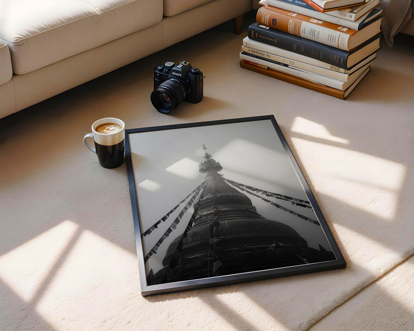 World Landmark | Swayambhunath Stupa Print | Kathmandu Temple Black and White Photography