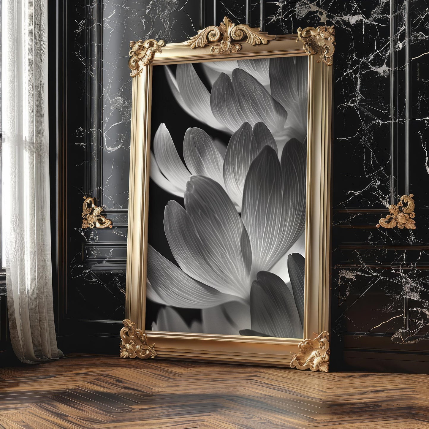 Botanical Photo | Black & White Lotus Flower Petals Print Home Decor | Macro Art wall art print, minimalist black and white poster, modern Scandinavian wall decor, Monohaus