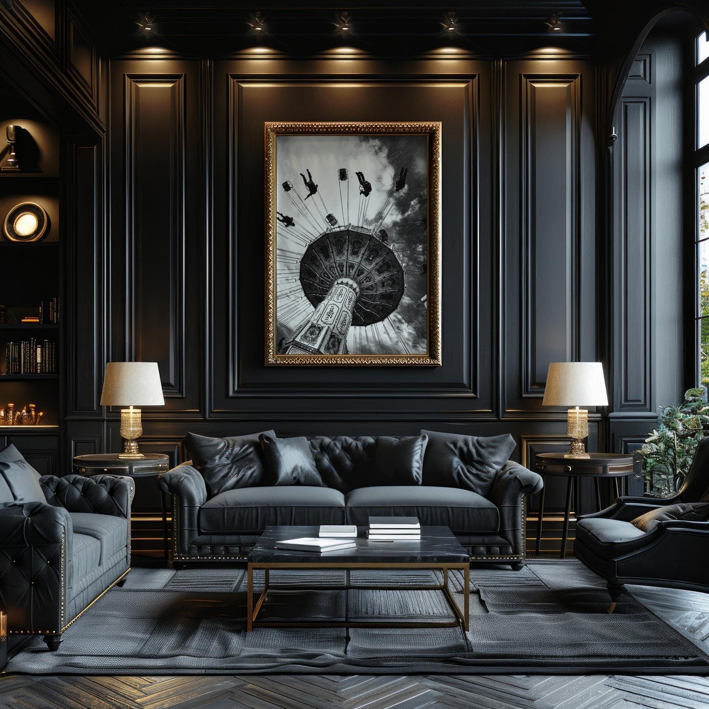 Designer Wall Art | Black and White Swing Ride Photo | Vintage Carnival Art Print wall art print, minimalist black and white poster, modern Scandinavian wall decor, Monohaus