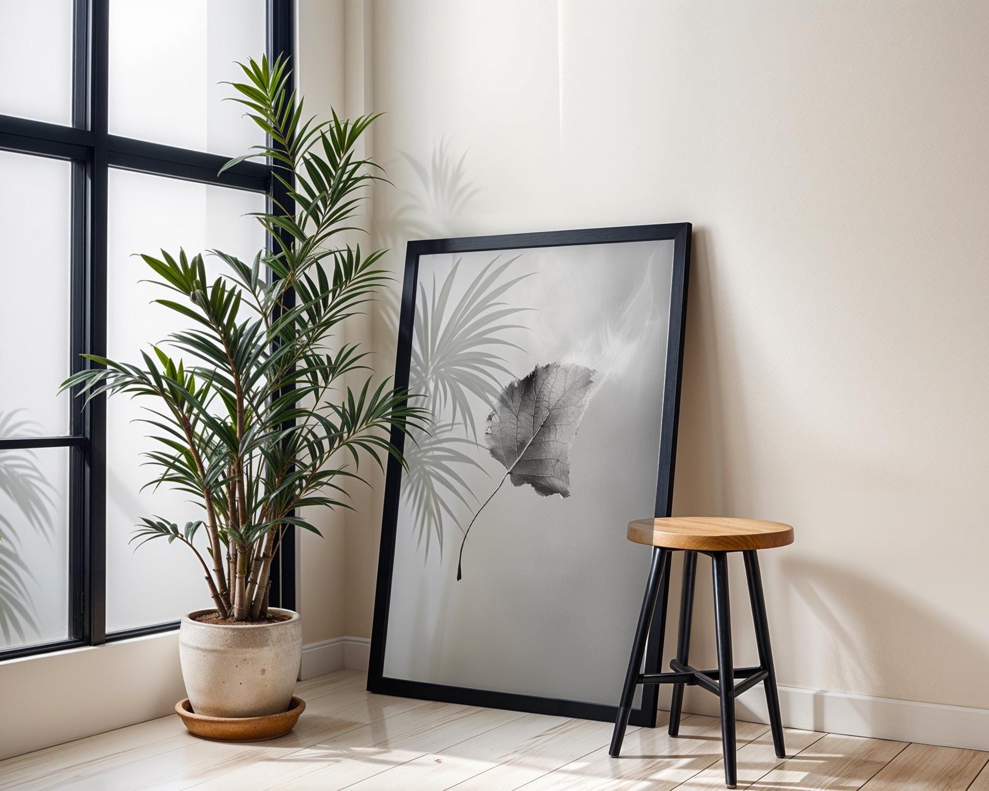 Botanical Photo | Abstract Leaf Macro Photography Print | Black & White Minimal abstract wall art print, geometric minimalist poster, modern Scandinavian decor, Monohaus