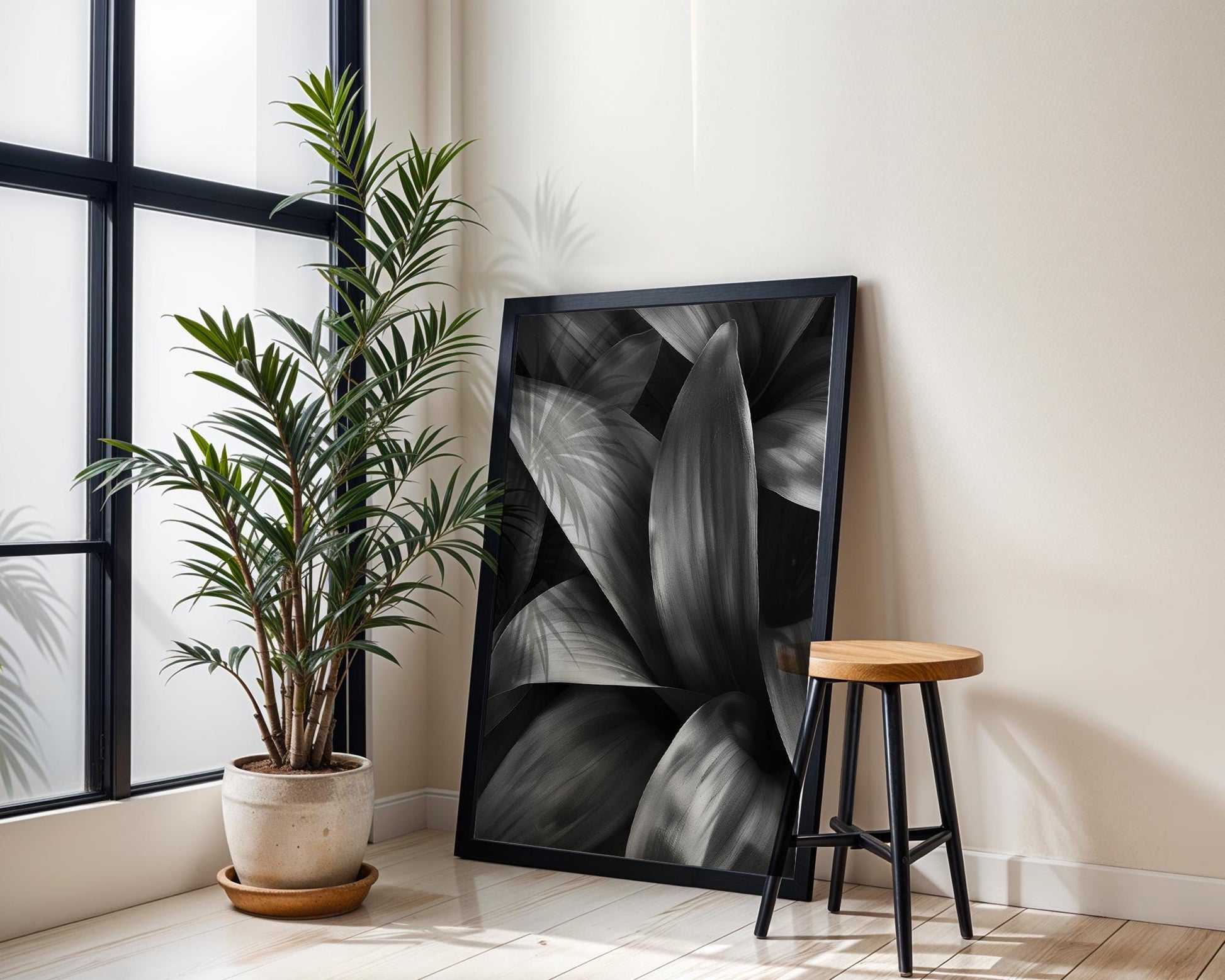 Botanical Photo | Abstract Leaf Macro Photography Print | Black & White Minimal abstract wall art print, geometric minimalist poster, modern Scandinavian decor, Monohaus