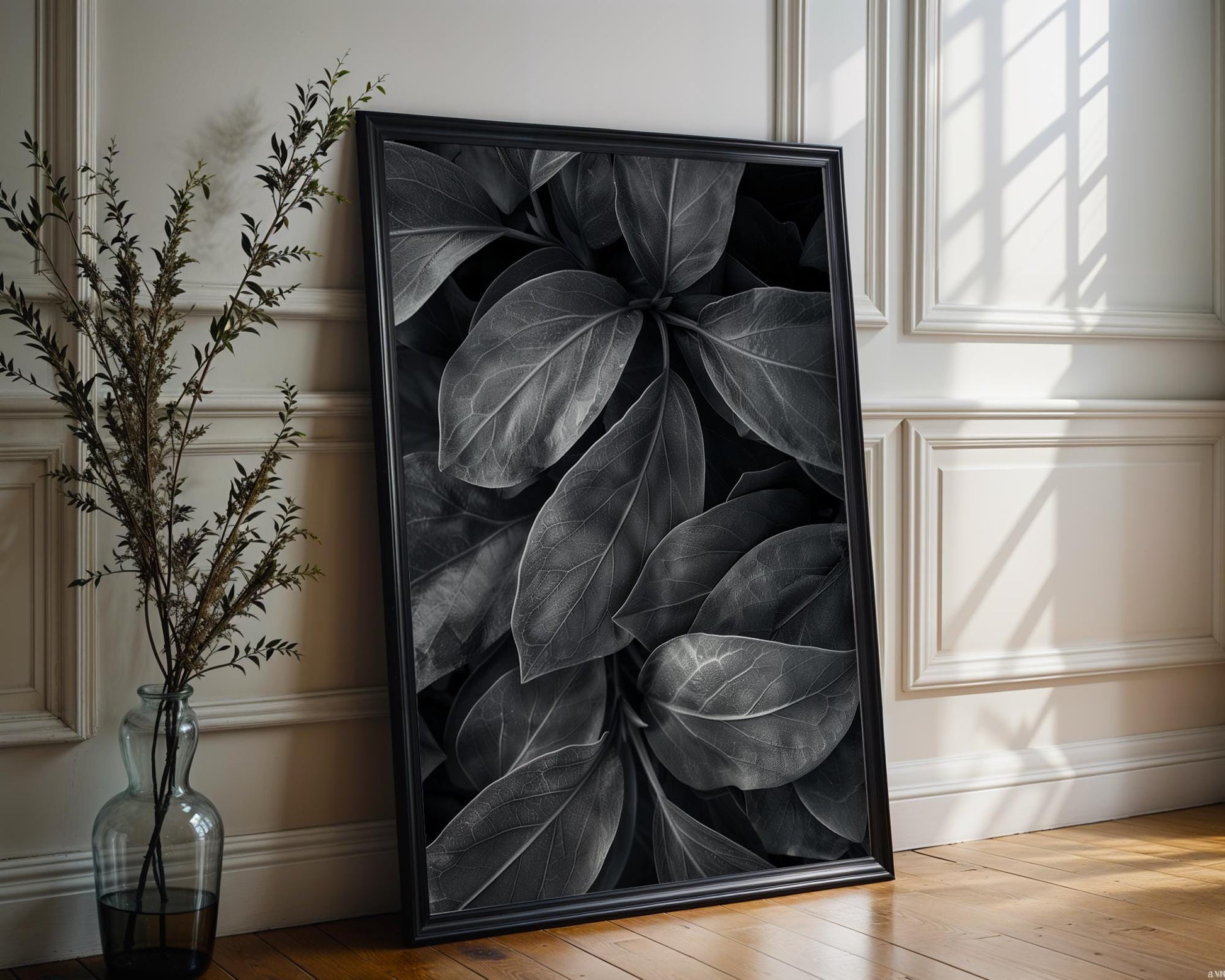 Botanical Photo | Dark  Leaves | Black and White Fine Art Photography | Minimal Nature Wall Art | Monochrome Home Decor | Modern Wall Print wall art print, minimalist black and white poster, modern Scandinavian wall decor, Monohaus