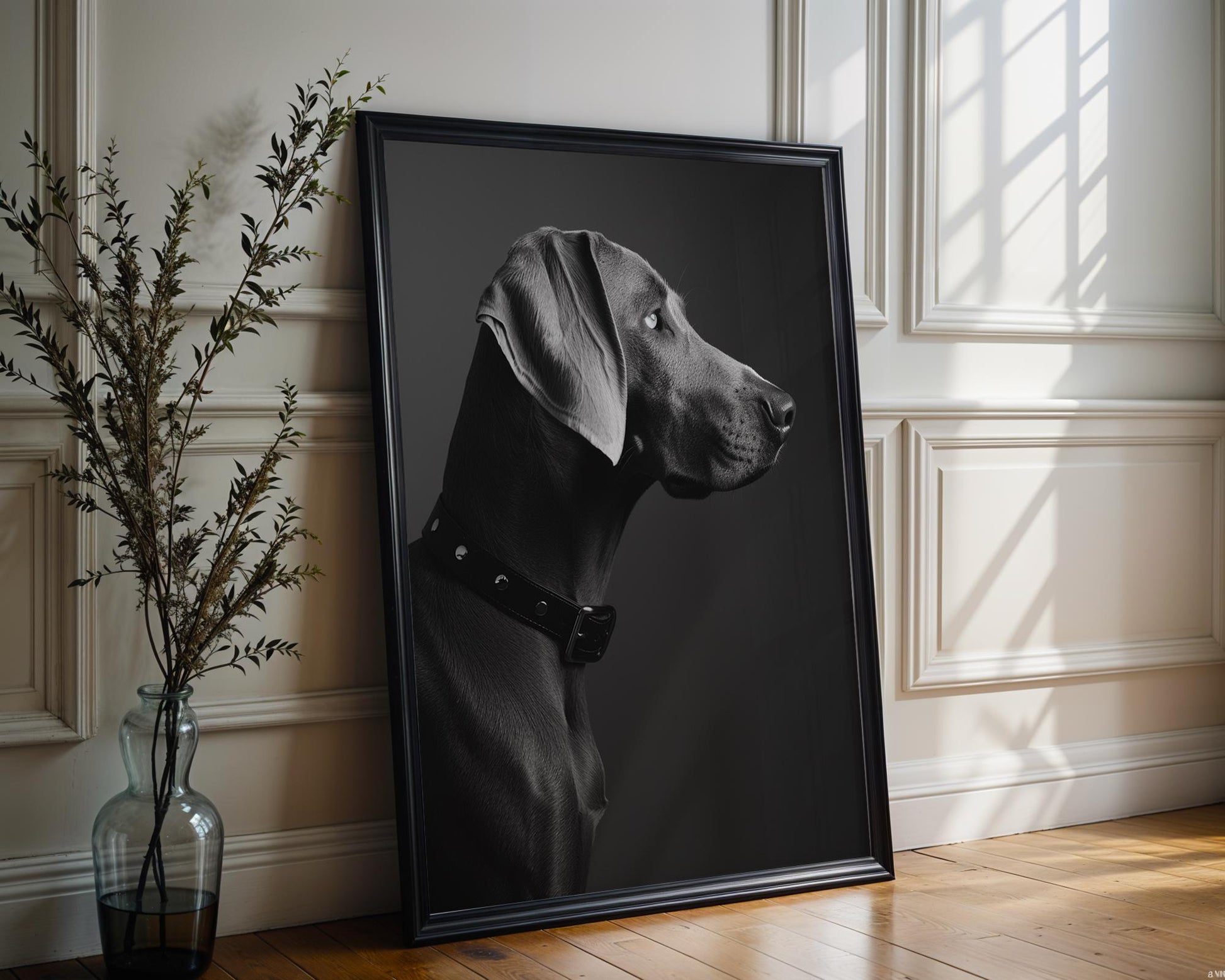Dog Photography Weimaraner Pet Art Print | Minimalist Black & White Canine wall art print, minimalist black and white poster, modern Scandinavian wall decor, Monohaus
