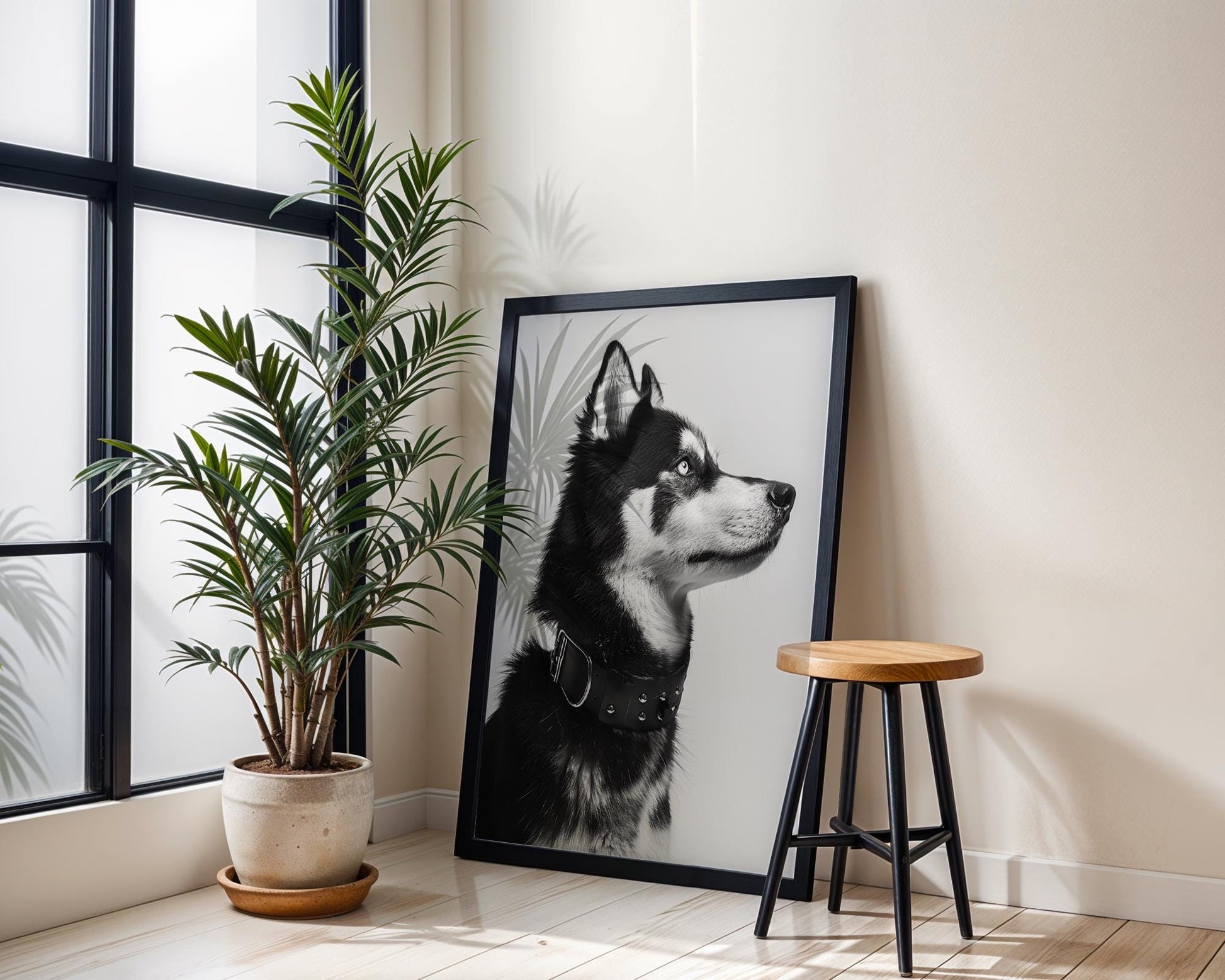 Dog Photography Husky Art Print | Black and White Pet Portrait, Modern Wall Decor wall art print, minimalist black and white poster, modern Scandinavian wall decor, Monohaus