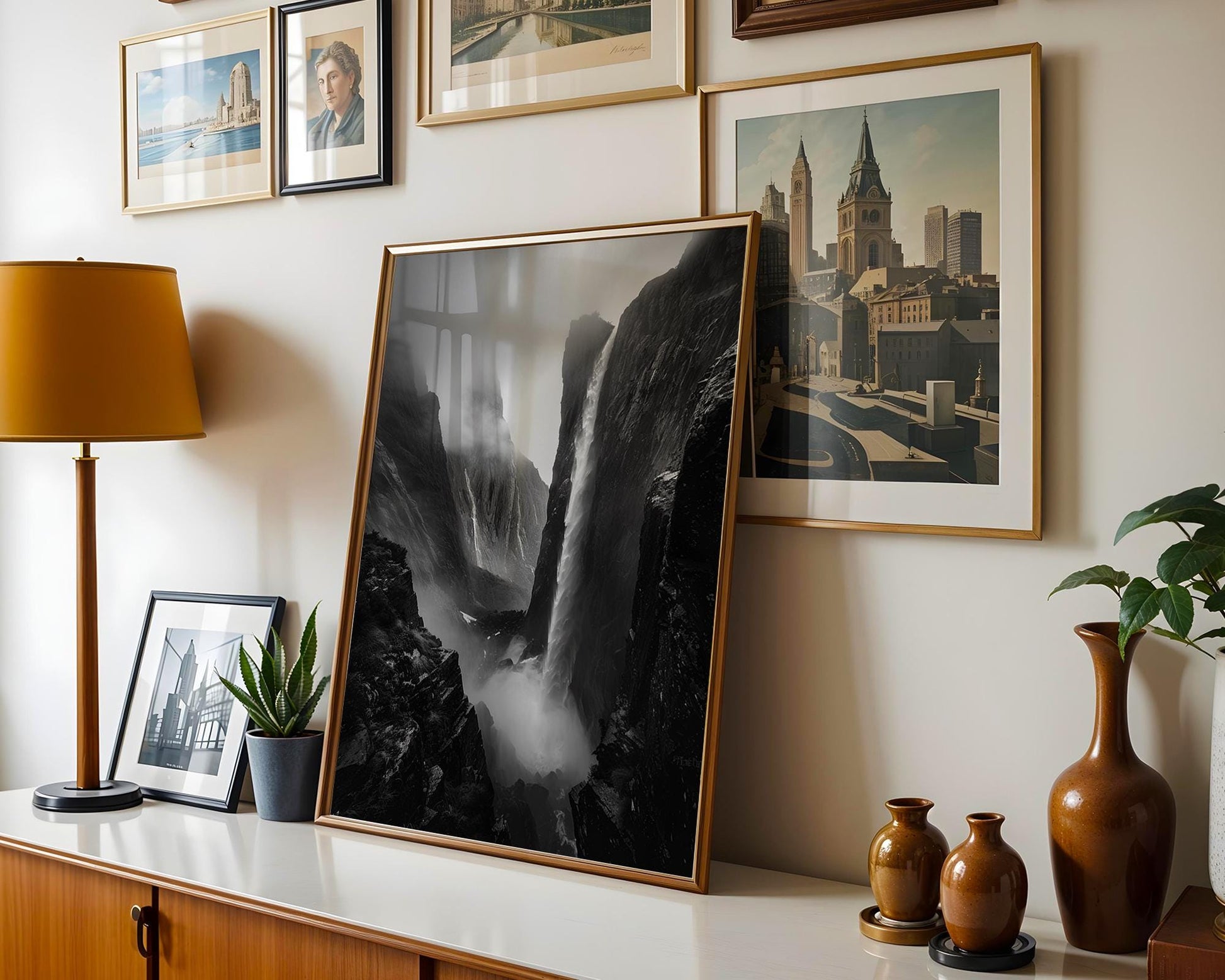 World Landmark | Waterfall Canyon Print | Black and White Landscape Photography wall art print, minimalist black and white poster, modern Scandinavian wall decor, Monohaus