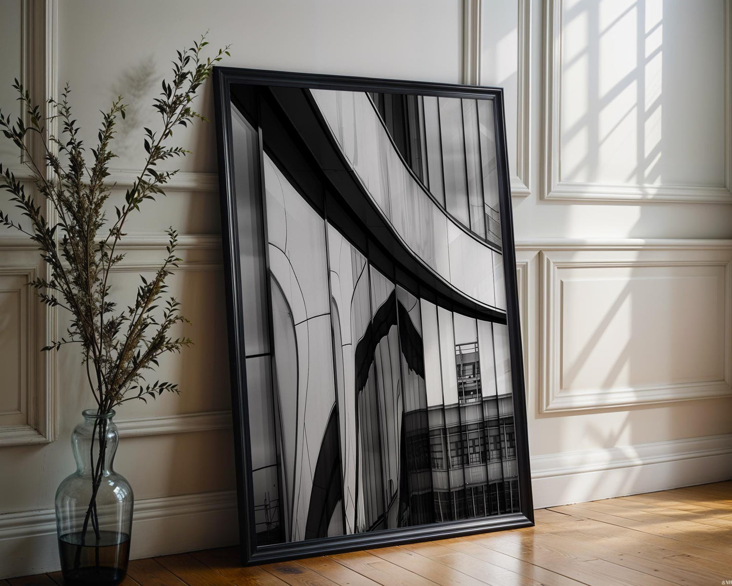 Minimal Wall Art Curved Facade | Modern Urban Architecture Photography wall art print, black and white architectural poster, minimalist modern Scandinavian wall decor, Monohaus