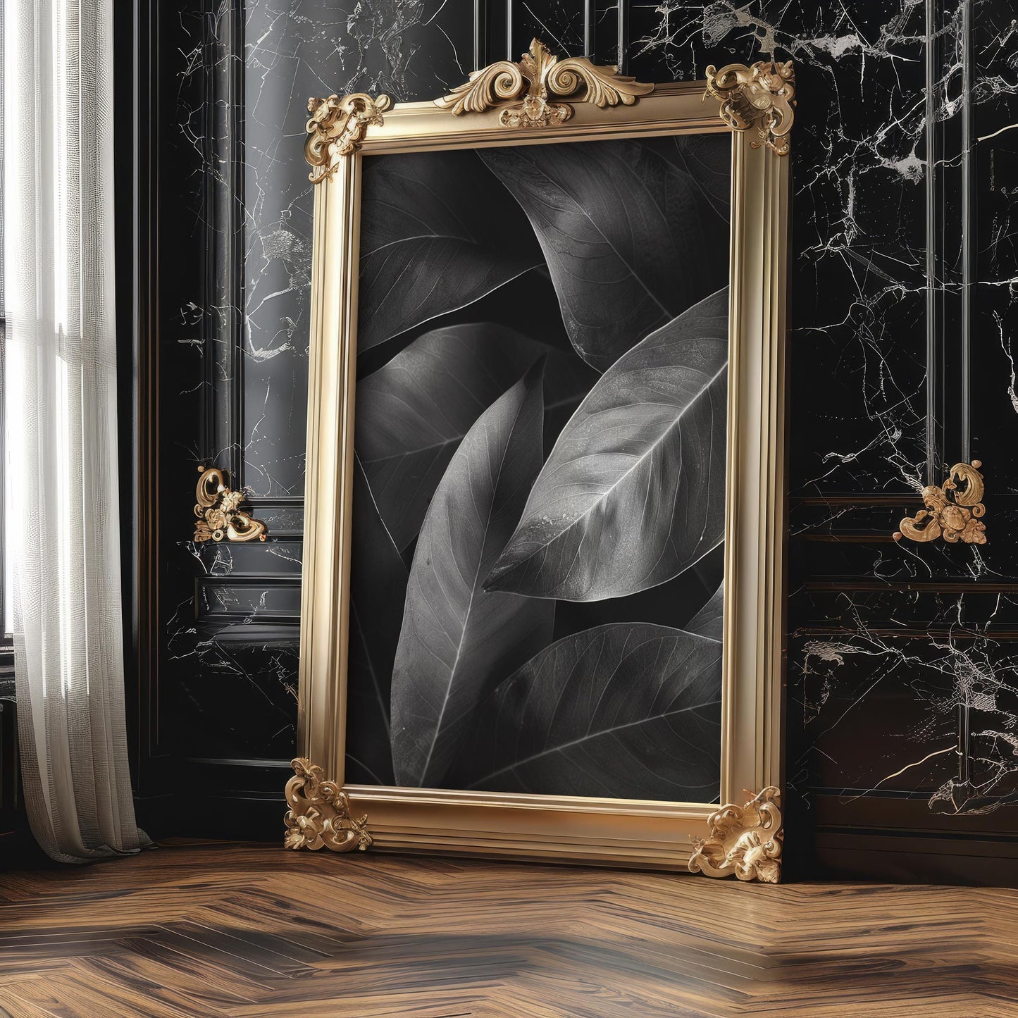 Botanical Photo | Abstract Leaf Macro Photography Print | Black & White Minimal abstract wall art print, geometric minimalist poster, modern Scandinavian decor, Monohaus