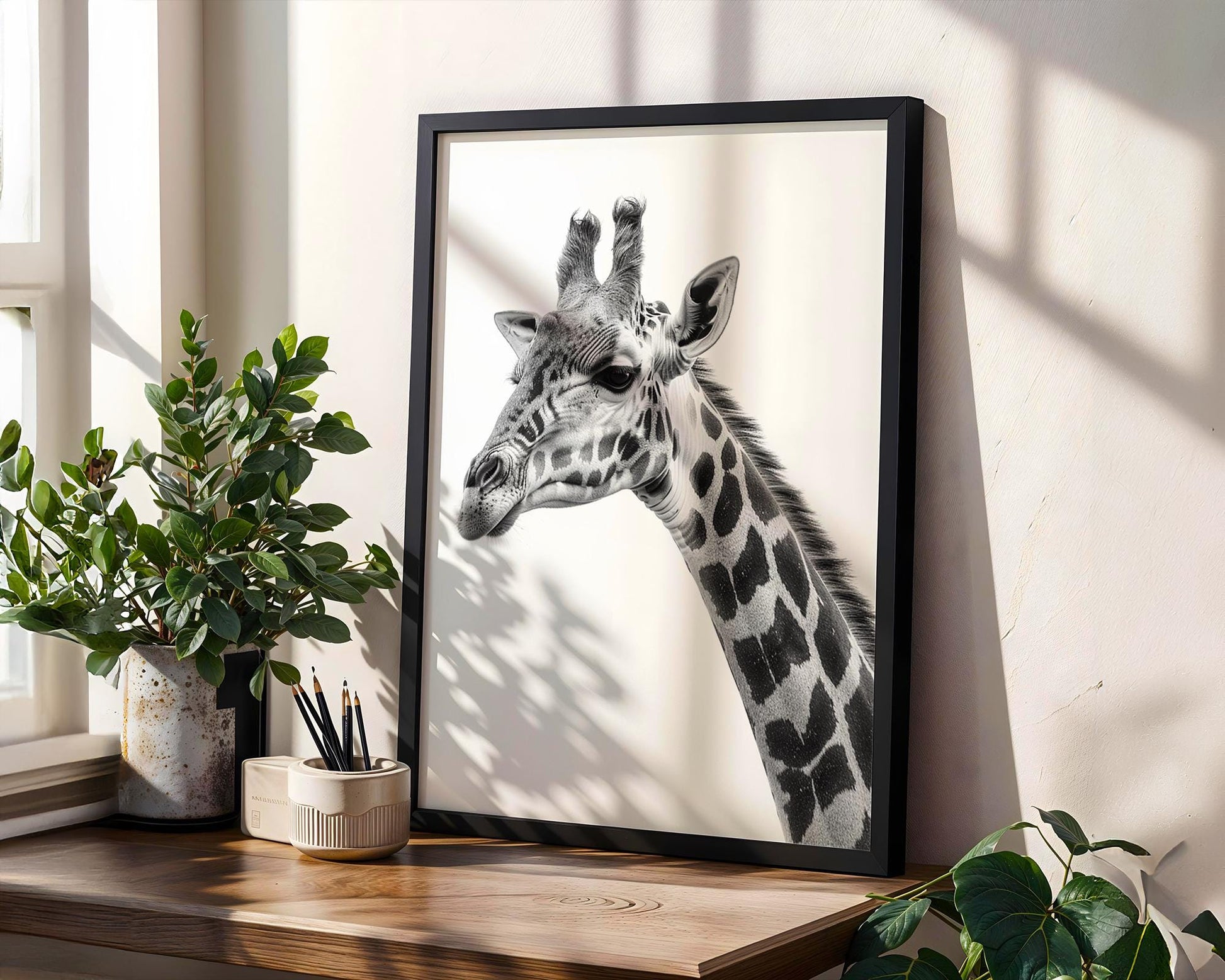 Wildlife Poster | Giraffe Portrait Print | Minimalist Black & White Photography wall art print, minimalist black and white poster, modern Scandinavian wall decor, Monohaus