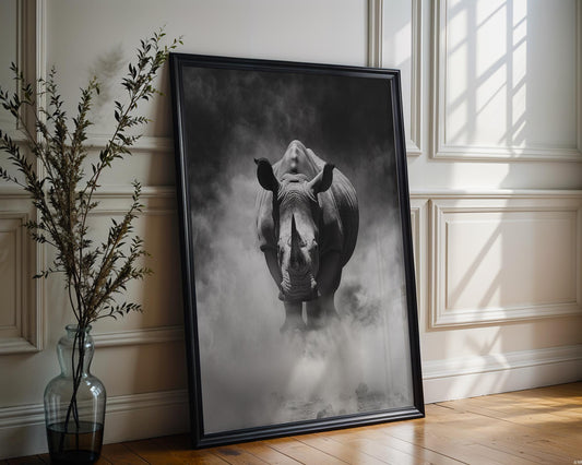 Wildlife Poster | Rhino Fine Art Photography · Black & White Safari Animal wall art print, minimalist black and white poster, modern Scandinavian wall decor, Monohaus