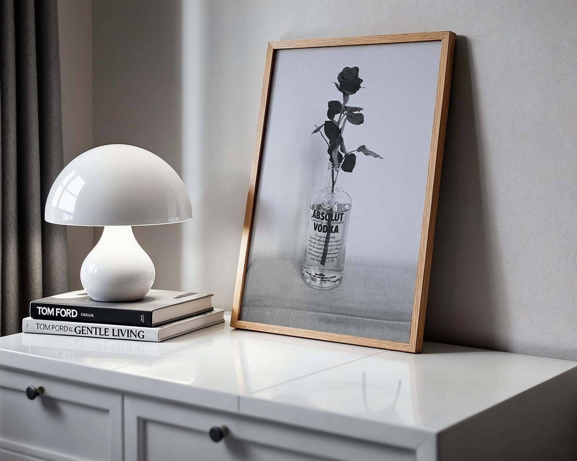 Designer Wall Art | Monochrome Rose Print | Black and White Still Life Photography wall art print, minimalist black and white poster, modern Scandinavian wall decor, Monohaus