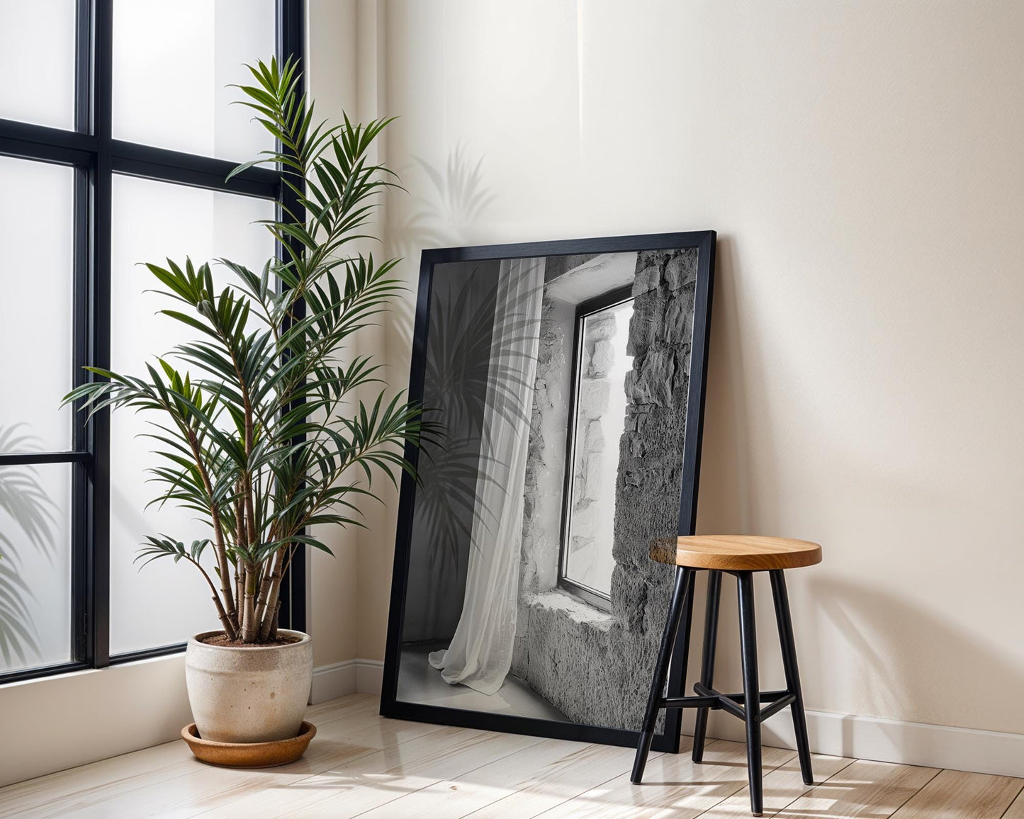 Stone Window Black and White Photography Print, Rustic Wall Art, Farmhouse Decor wall art print, minimalist black and white poster, modern Scandinavian wall decor, Monohaus