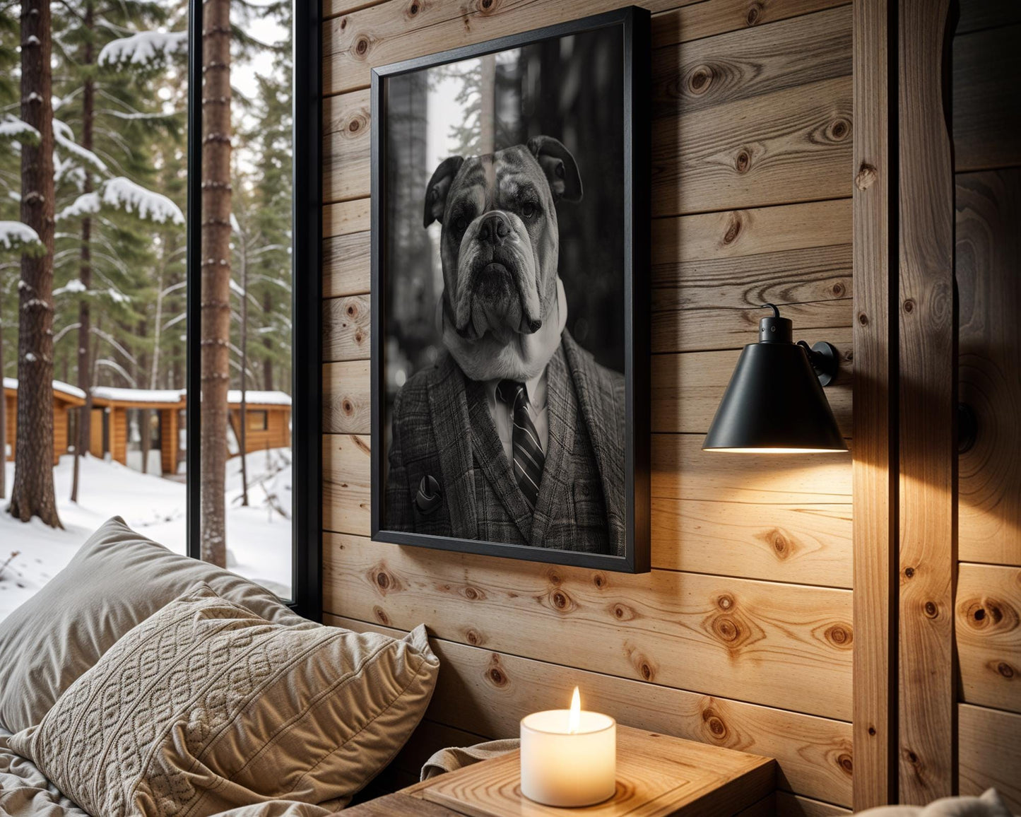 Dog Photography Bulldog in Plaid Suit Art Print | Dapper Animal Portrait wall art print, minimalist black and white poster, modern Scandinavian wall decor, Monohaus