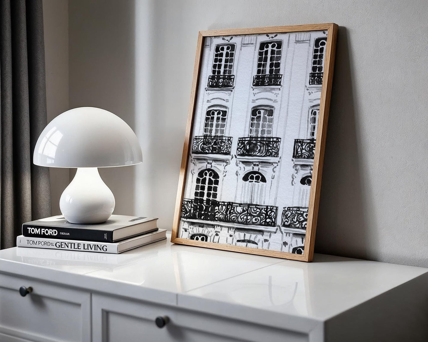 Designer Wall Art | Paris Haussmann Architecture Print | Black & White Balcony wall art print, black and white architectural poster, minimalist modern Scandinavian wall decor, Monohaus