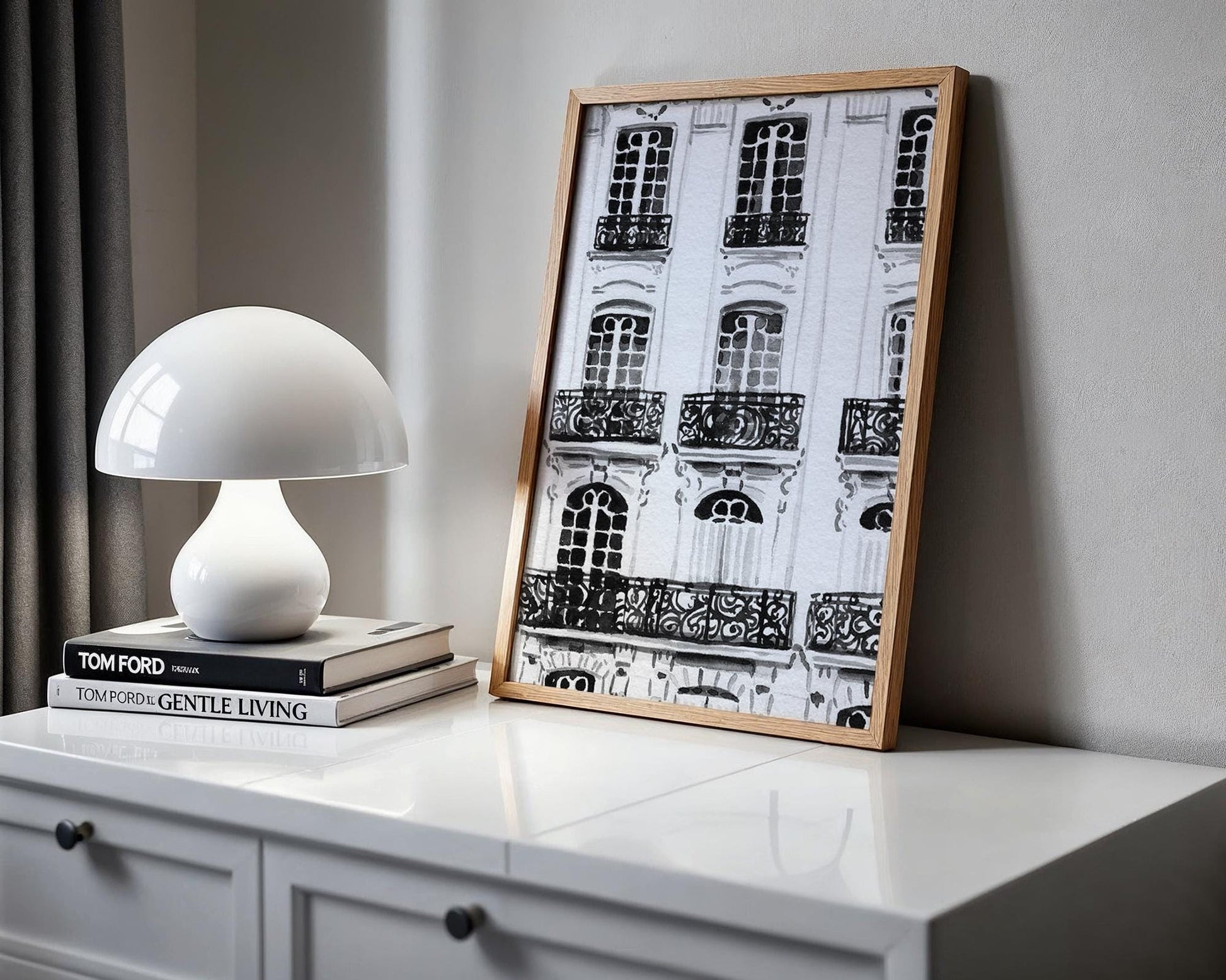 Designer Wall Art | Paris Haussmann Architecture Print | Black & White Balcony wall art print, black and white architectural poster, minimalist modern Scandinavian wall decor, Monohaus