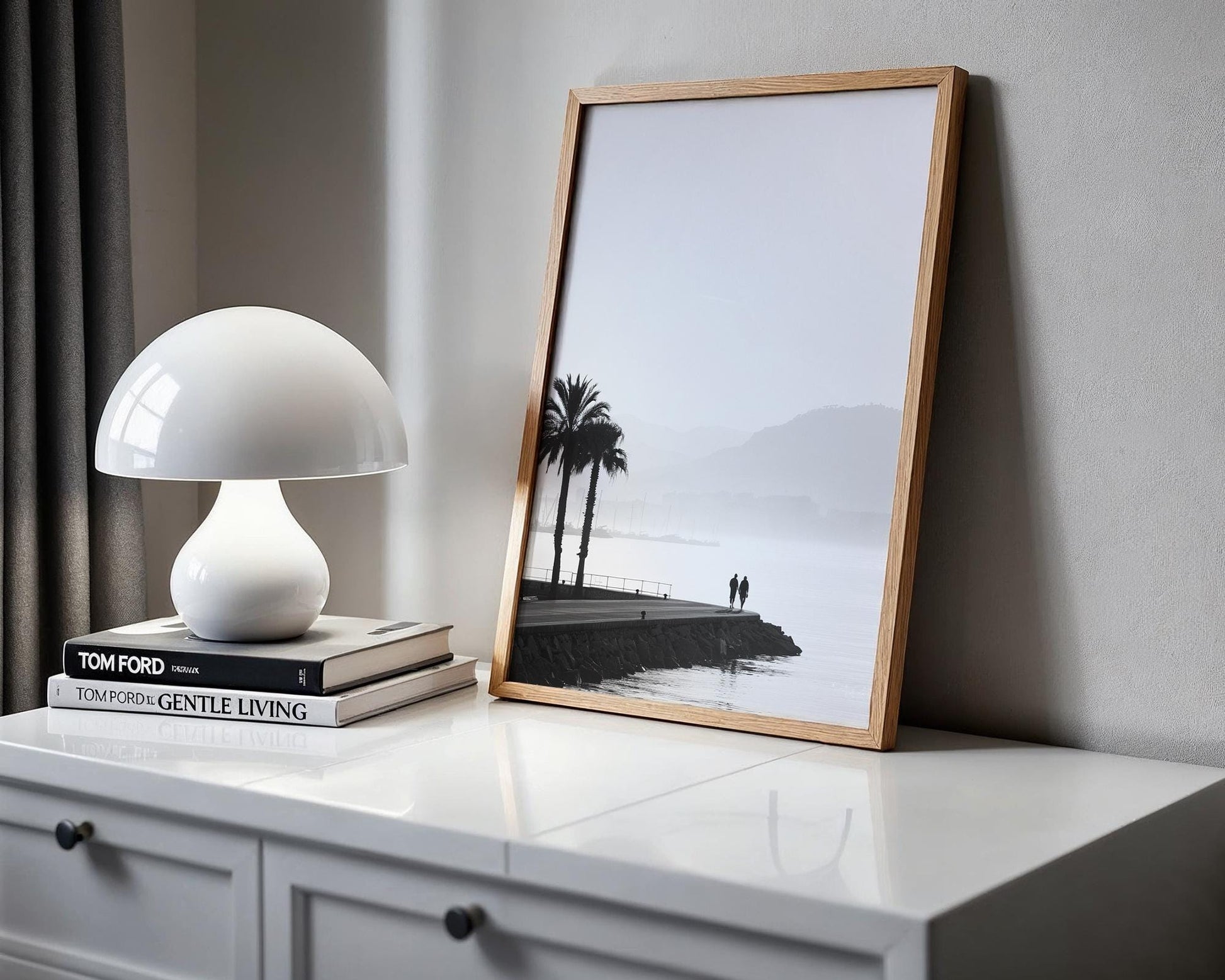 World Landmark | French Riviera Palm Tree Print | Minimalist Coastal Photography wall art print, minimalist black and white poster, modern Scandinavian wall decor, Monohaus