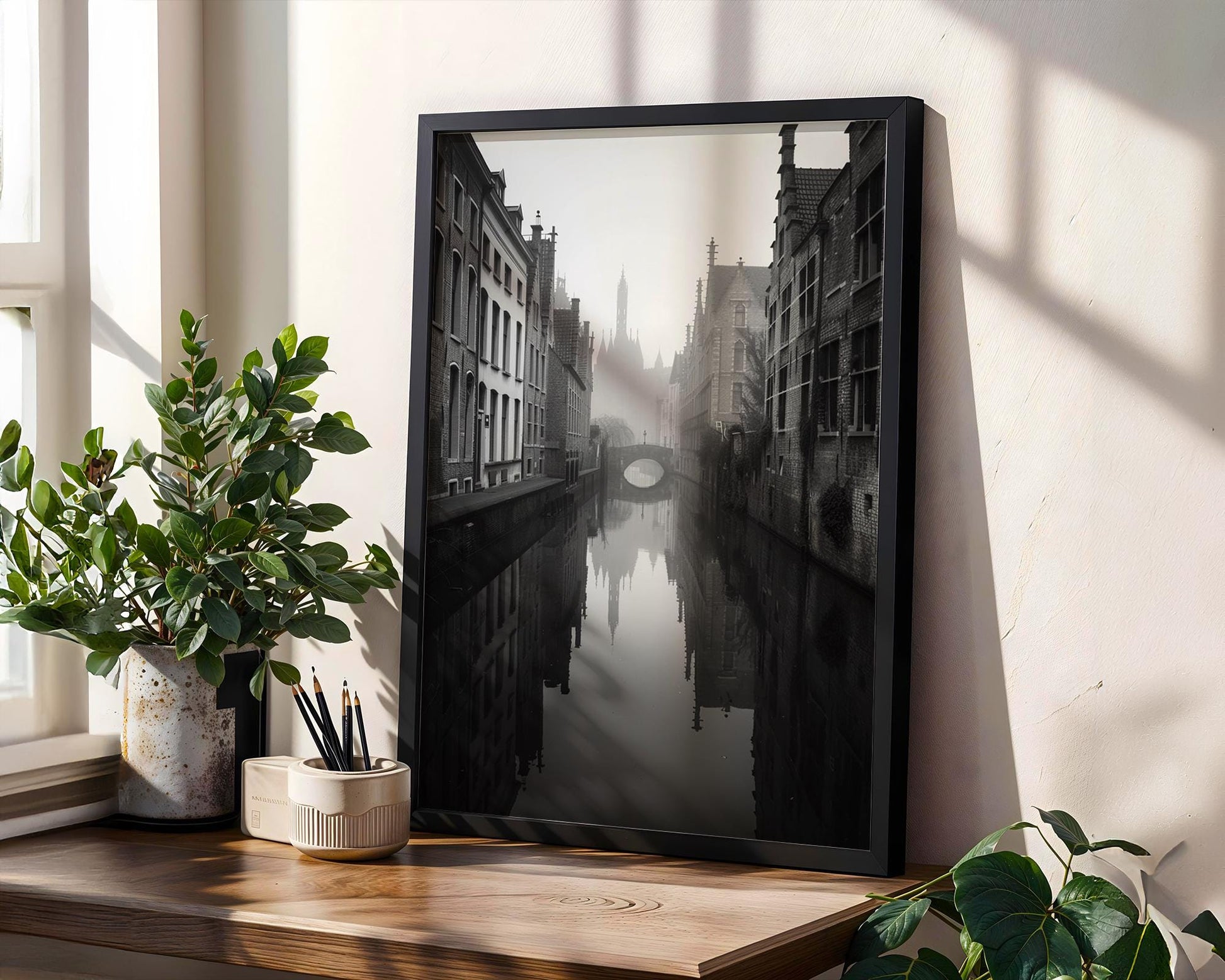 World Landmark | Bruges Belgium Print | Gothic Black & White Architecture Wall Art wall art print, black and white architectural poster, minimalist modern Scandinavian wall decor, Monohaus