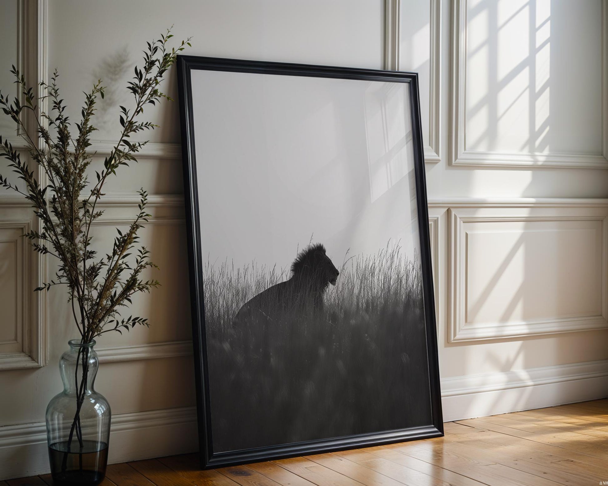 Wildlife Poster | Lion Silhouette Art Print | Minimalist Safari Photography wall art print, minimalist black and white poster, modern Scandinavian wall decor, Monohaus