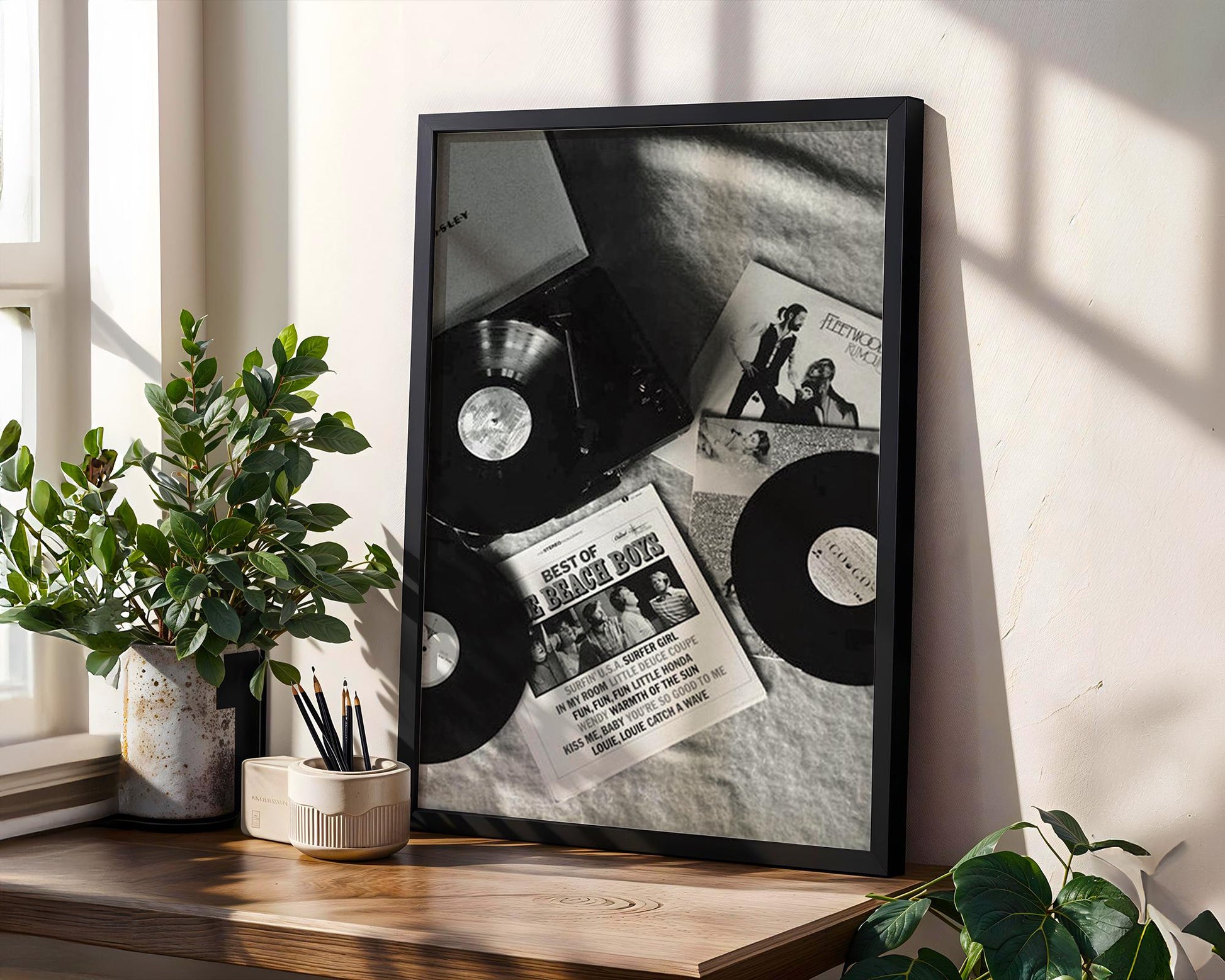Designer Wall Art | Vinyl Record Player Photography | Black & White Music Poster wall art print, minimalist black and white poster, modern Scandinavian wall decor, Monohaus