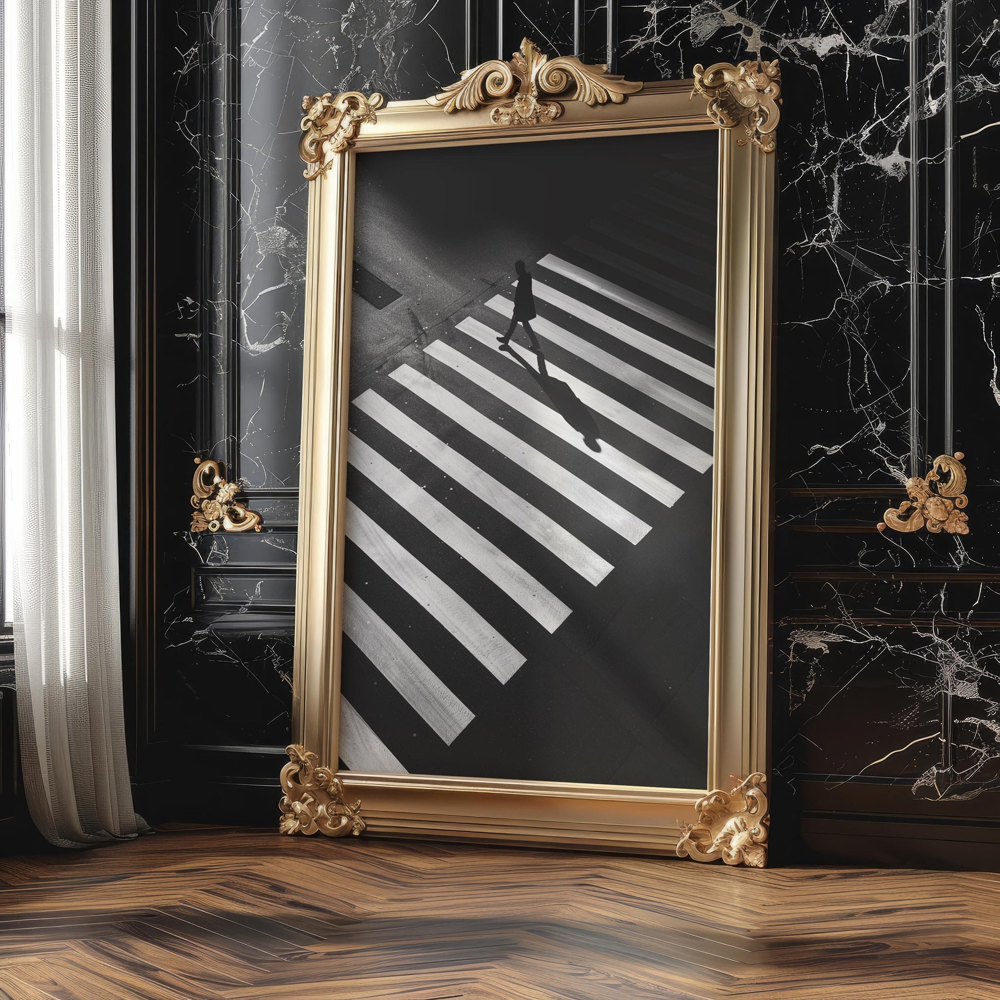 Urban Crosswalk Black and White Photography Print | Modern Noir Wall Art black and white photo print, minimalist monochrome wall art poster for modern interiors, Monohaus