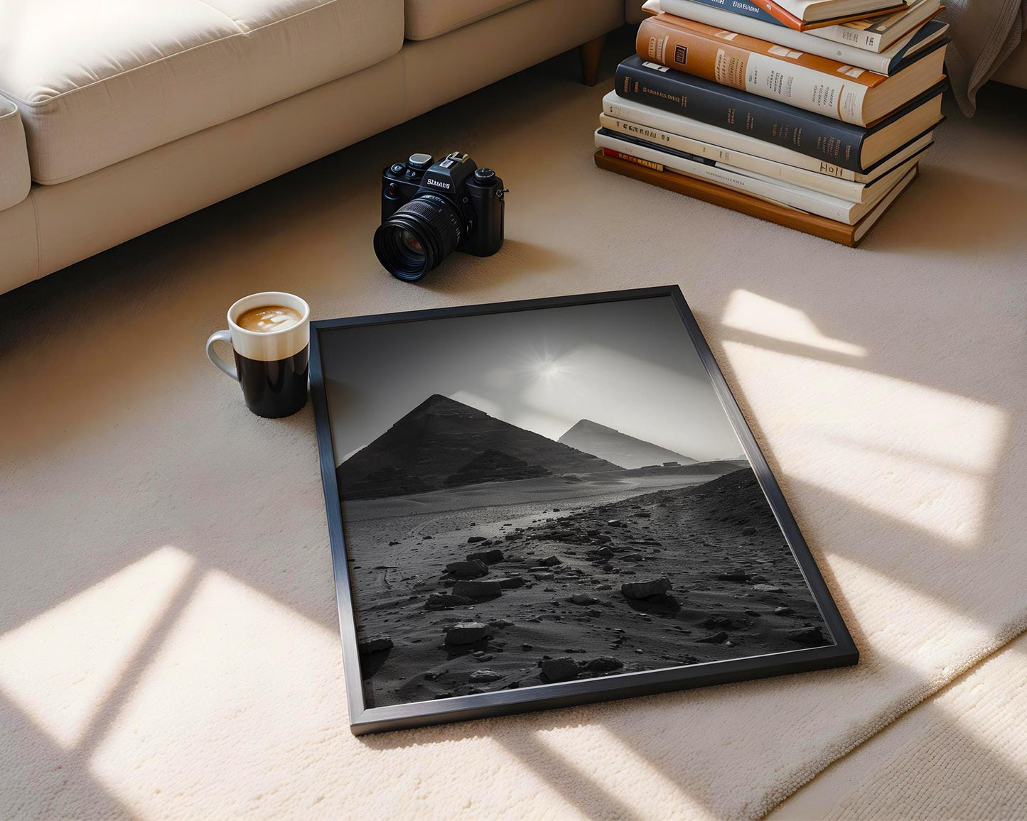 World Landmark | Pyramids of Giza Print | Minimalist Black and White Photography wall art print, minimalist black and white poster, modern Scandinavian wall decor, Monohaus