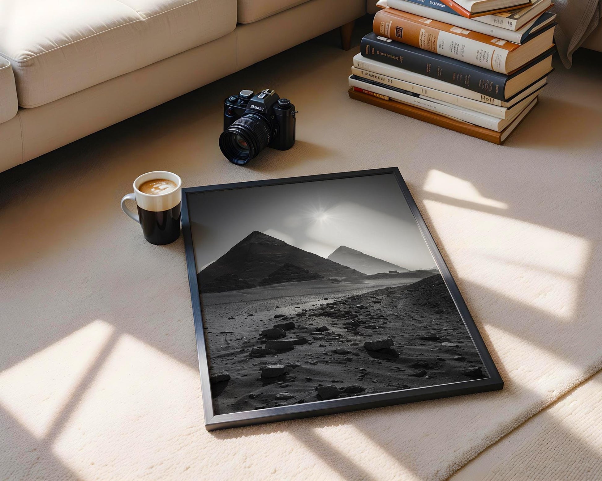 World Landmark | Pyramids of Giza Print | Minimalist Black and White Photography wall art print, minimalist black and white poster, modern Scandinavian wall decor, Monohaus