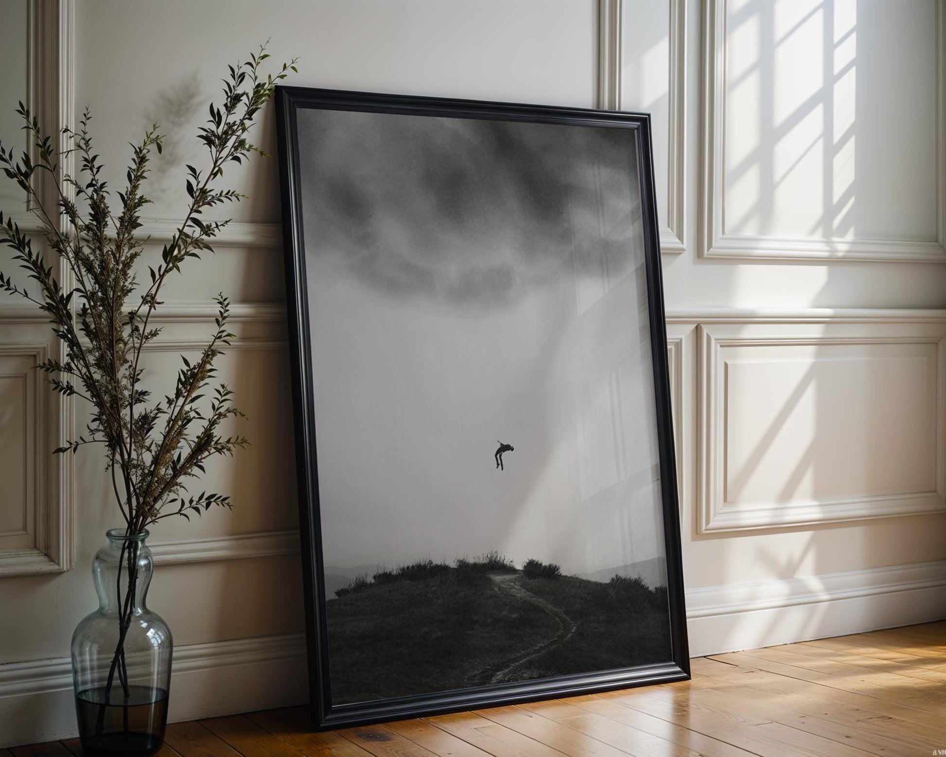 Designer Wall Art | Minimalist Falling Figure Print | Black & White Modern Poster wall art print, minimalist black and white poster, modern Scandinavian wall decor, Monohaus