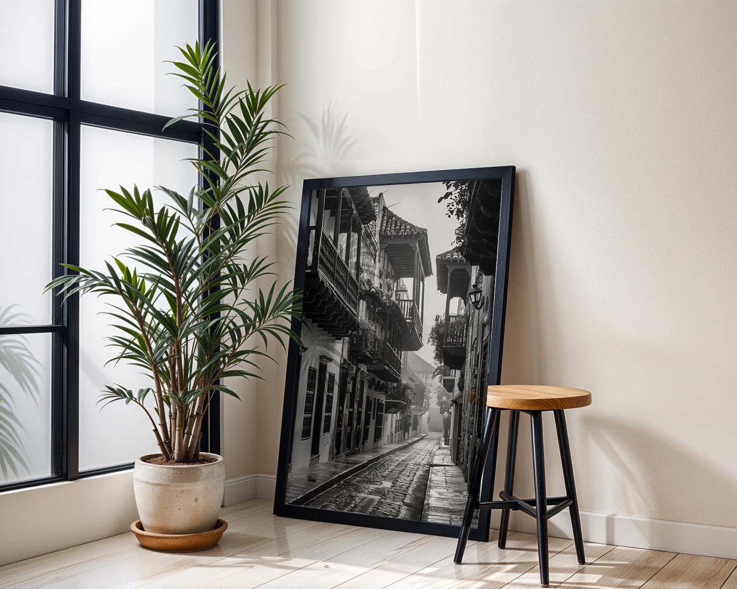 World Landmark | Cartagena Balconies Print | Black and White Colombia Architecture (Wall Art)