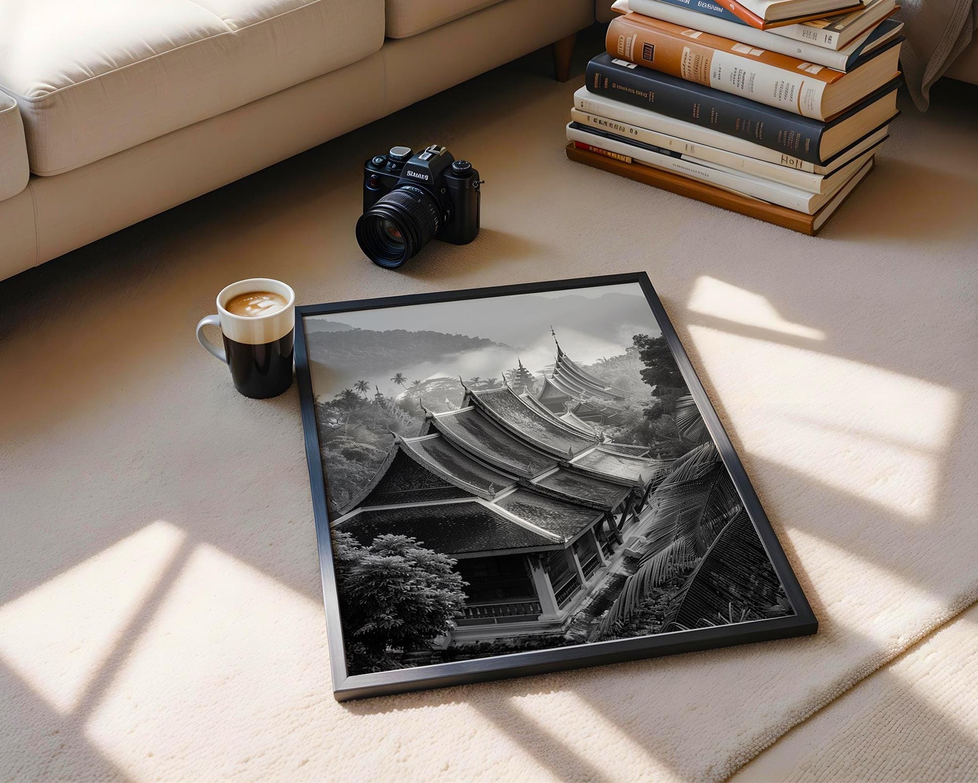 World Landmark | Laos Temple Print | Luang Prabang Black and White Photography wall art print, minimalist black and white poster, modern Scandinavian wall decor, Monohaus