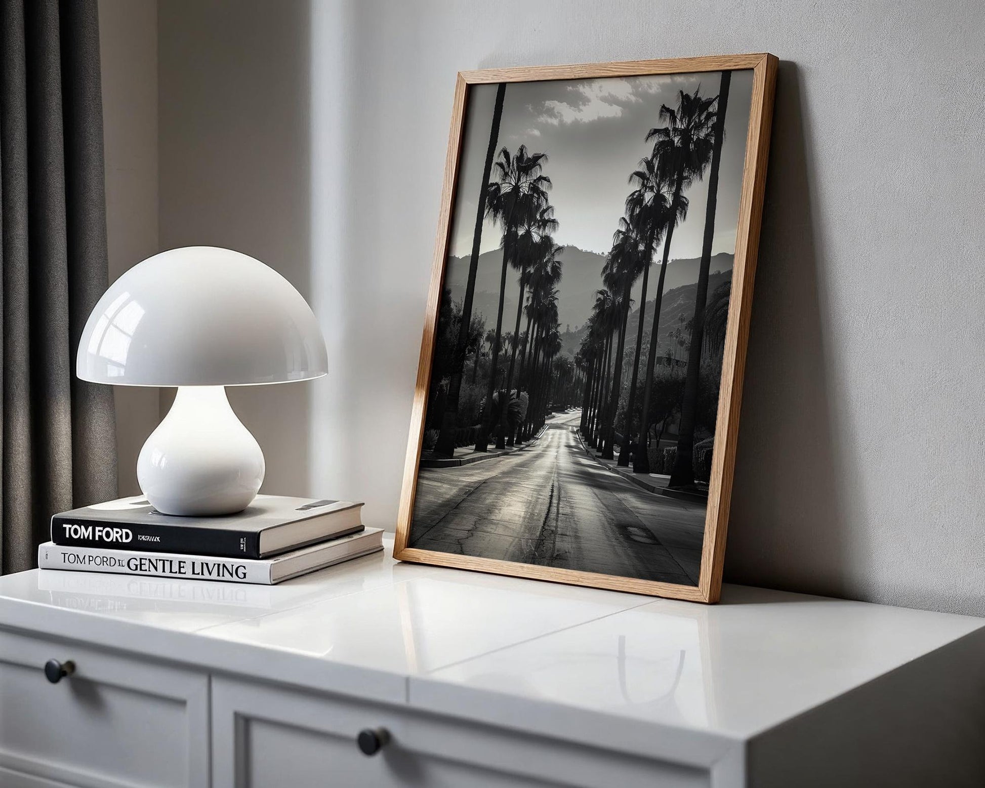 World Landmark | Beverly Hills Palm Trees Print | Minimalist Black and White Photography wall art print, minimalist black and white poster, modern Scandinavian wall decor, Monohaus