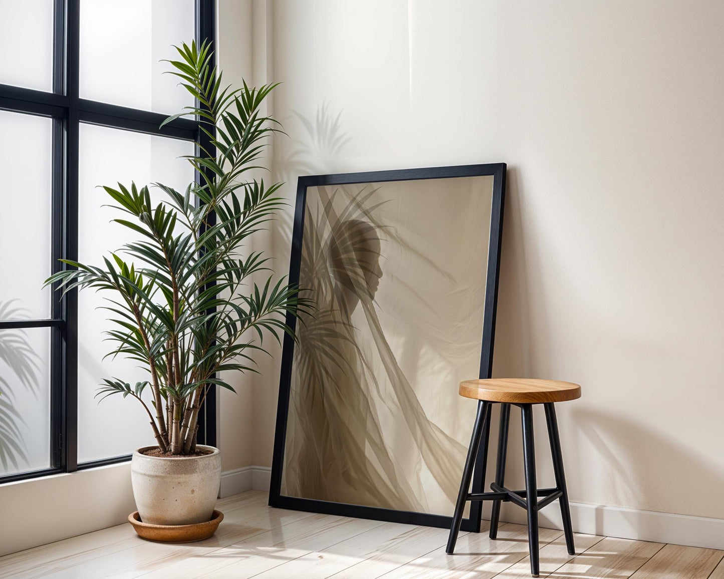 Minimal Wall Art Abstract Figure Silhouette Print | Sheer Fabric, Light & Shadow Art abstract wall art print, geometric minimalist poster, modern Scandinavian decor, Monohaus