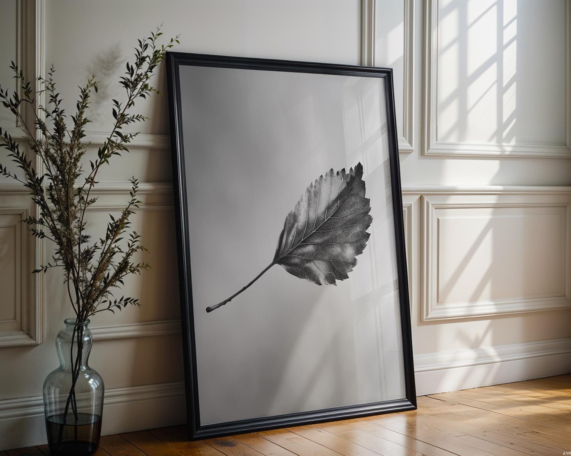 Botanical Photo | Abstract Leaf Macro Photography Print | Black & White Minimal abstract wall art print, geometric minimalist poster, modern Scandinavian decor, Monohaus