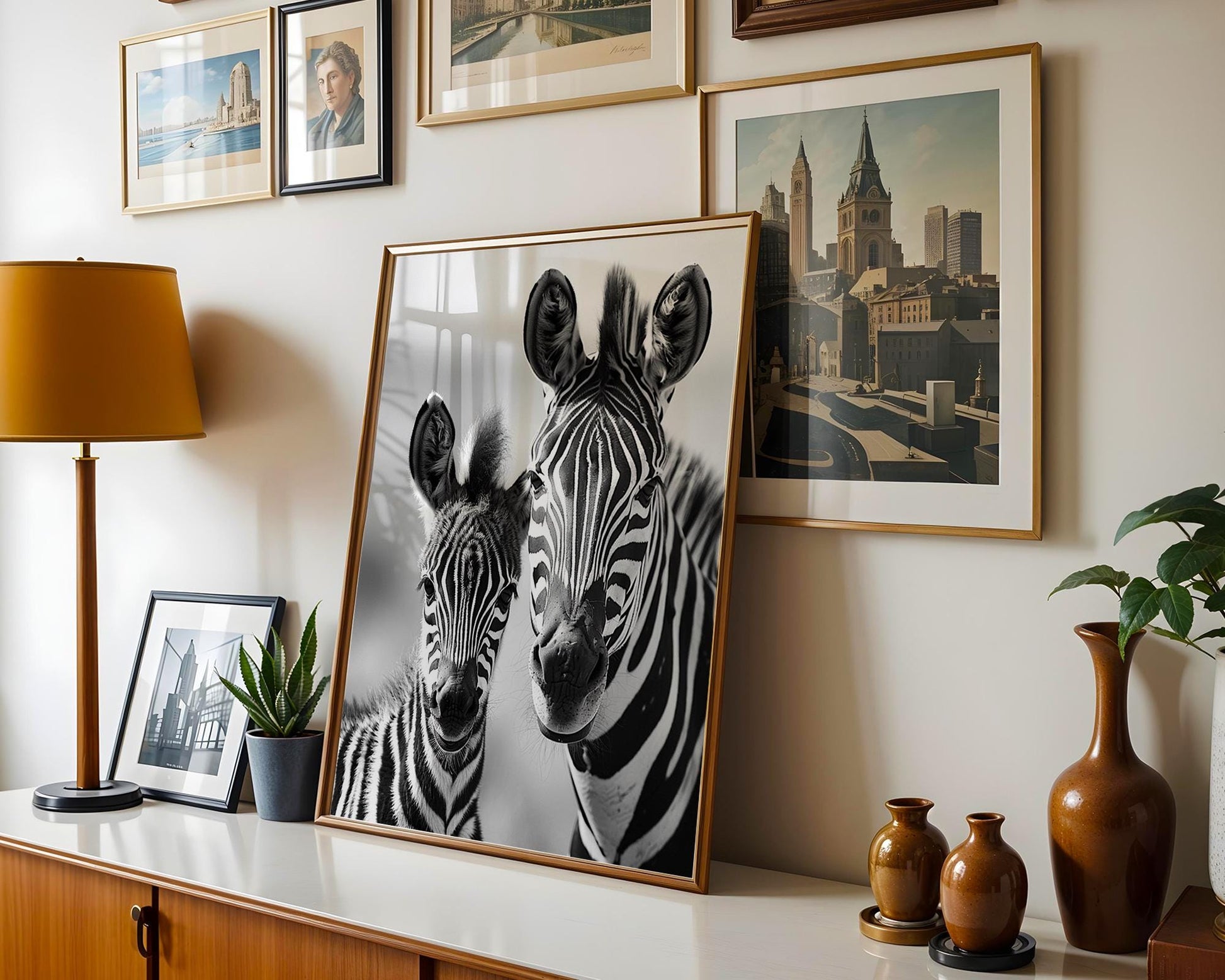 Wildlife Poster | Zebra Mother and Foal Print • Black & White Safari Photography wall art print, minimalist black and white poster, modern Scandinavian wall decor, Monohaus