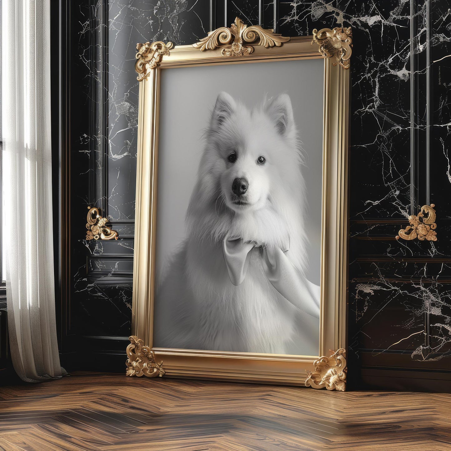Dog Photography Pet Home Decor | Samoyed Puppy Portrait Pet Print | Black and White wall art print, minimalist black and white poster, modern Scandinavian wall decor, Monohaus