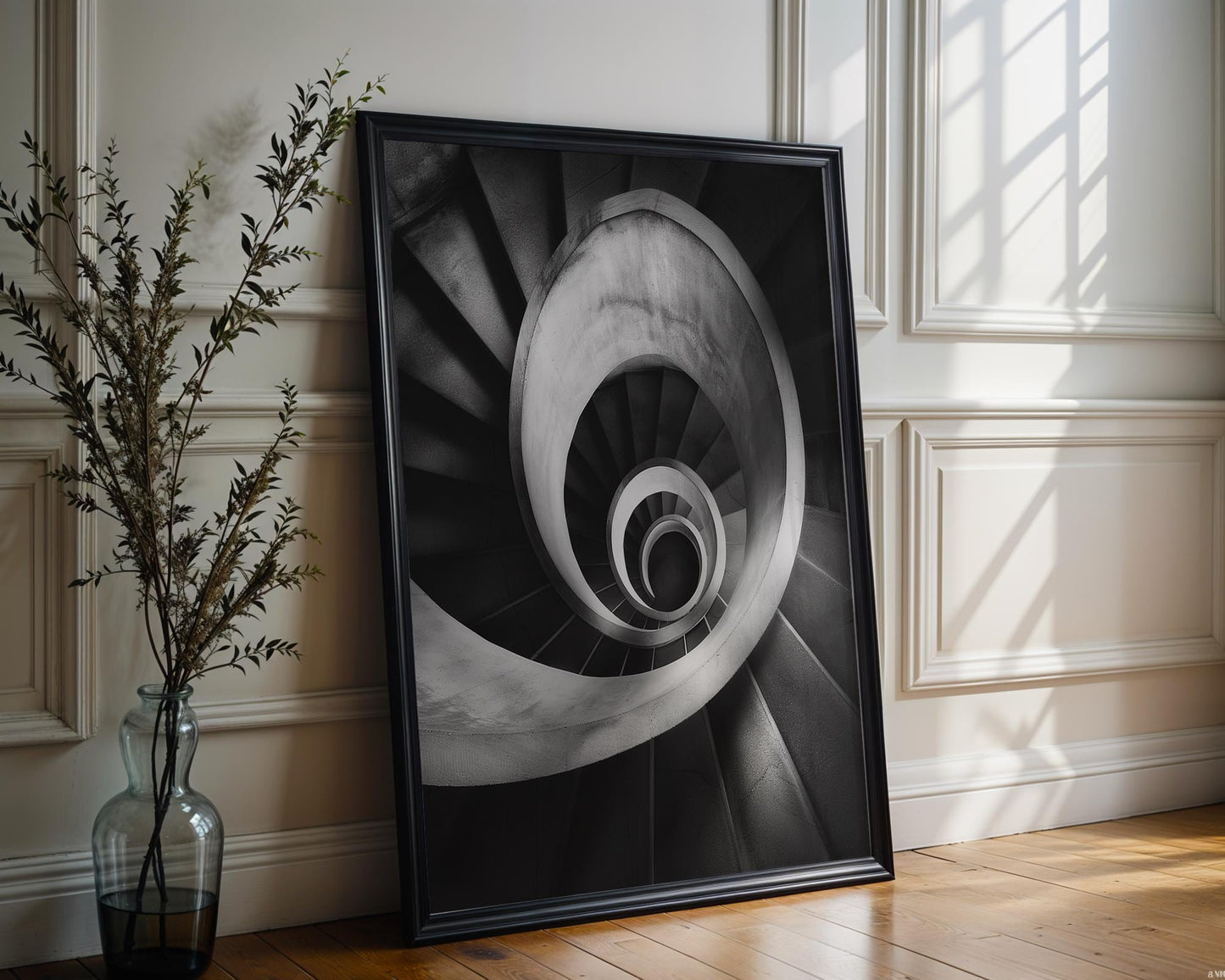 Minimal Wall Art Stair Spiral | Black and White Urban Architecture Photography wall art print, black and white architectural poster, minimalist modern Scandinavian wall decor, Monohaus