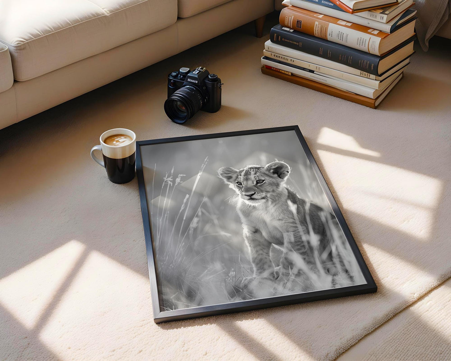 Wildlife Poster | Lion Cub Print | Minimalist Black & White Safari Photography wall art print, minimalist black and white poster, modern Scandinavian wall decor, Monohaus