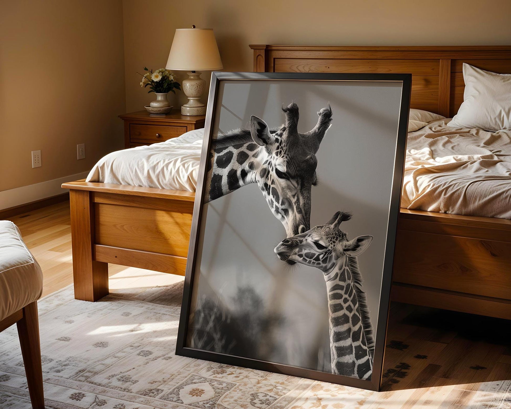 Wildlife Poster | Giraffe Mother & Calf Print • Minimalist Black and White Safari Wall Art wall art print, minimalist black and white poster, modern Scandinavian wall decor, Monohaus