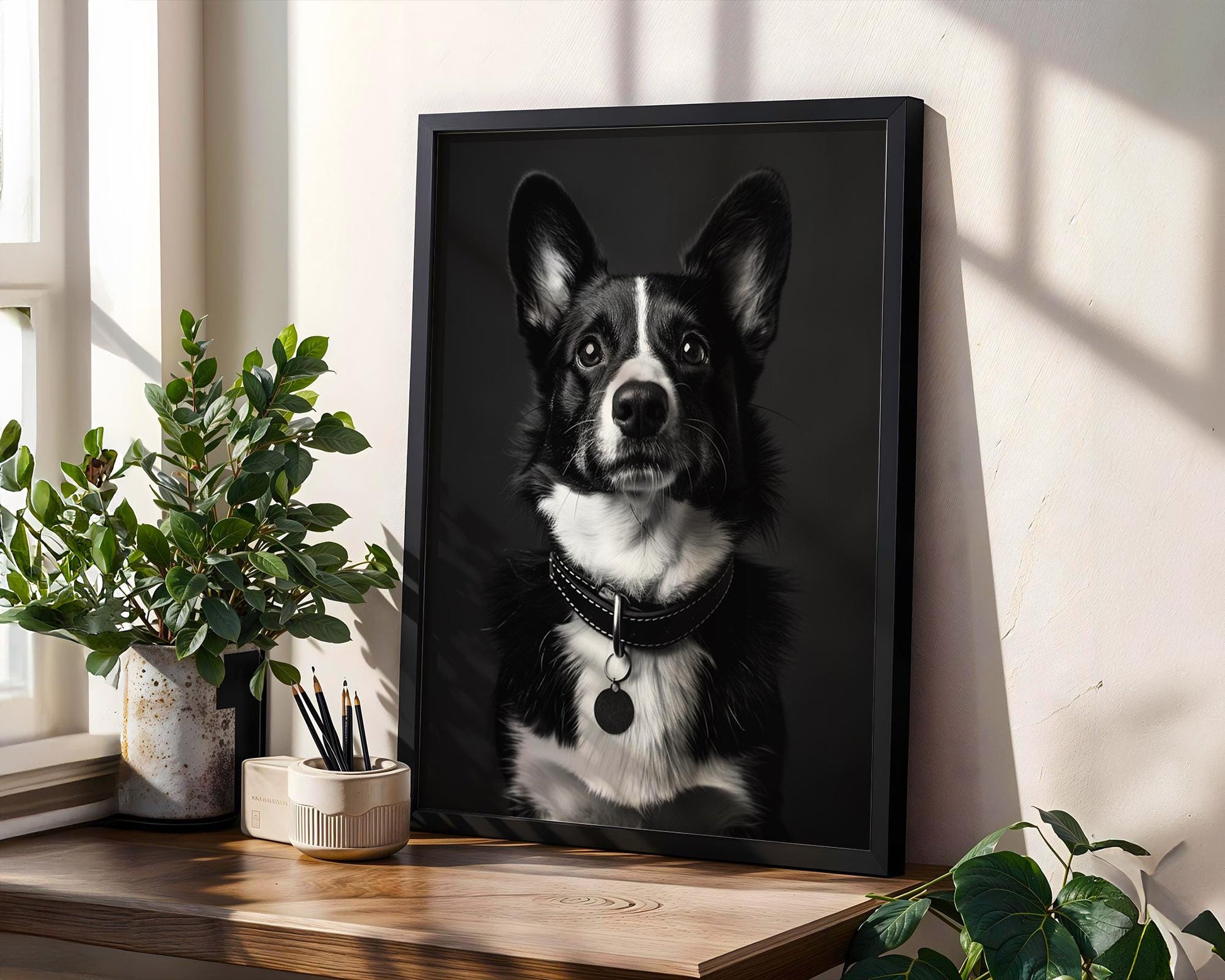 Dog Photography Corgi Portrait Print | Black and White Minimalist Fine Art wall art print, minimalist black and white poster, modern Scandinavian wall decor, Monohaus