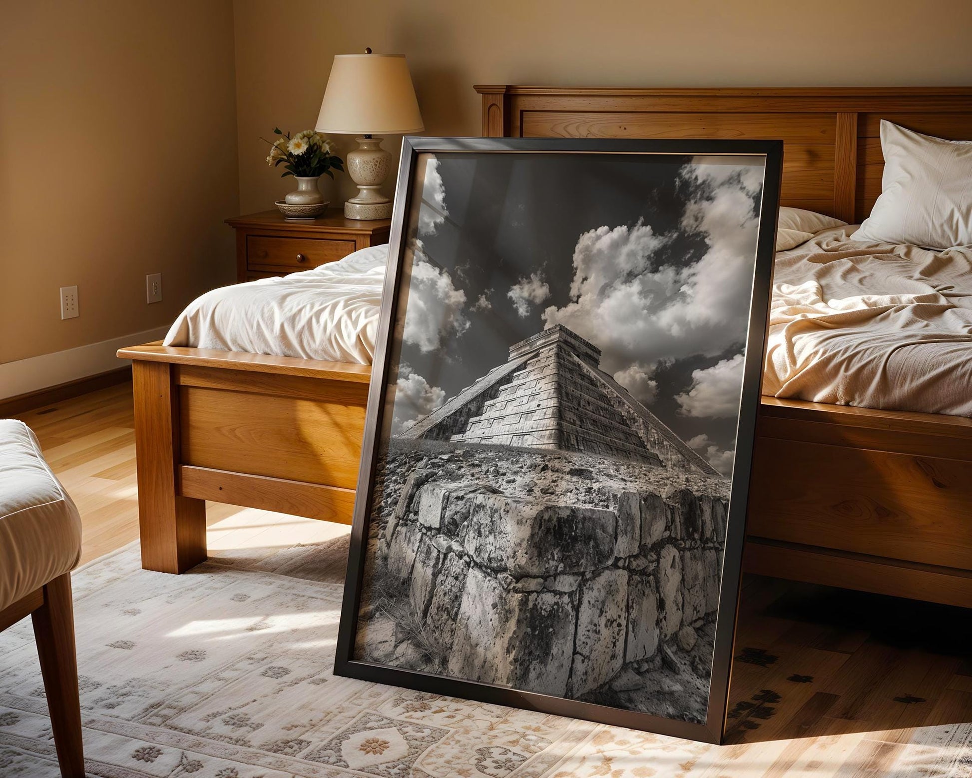 World Landmark | Chichen Itza Pyramid Print | Black and White Mayan Temple Fine Art wall art print, minimalist black and white poster, modern Scandinavian wall decor, Monohaus