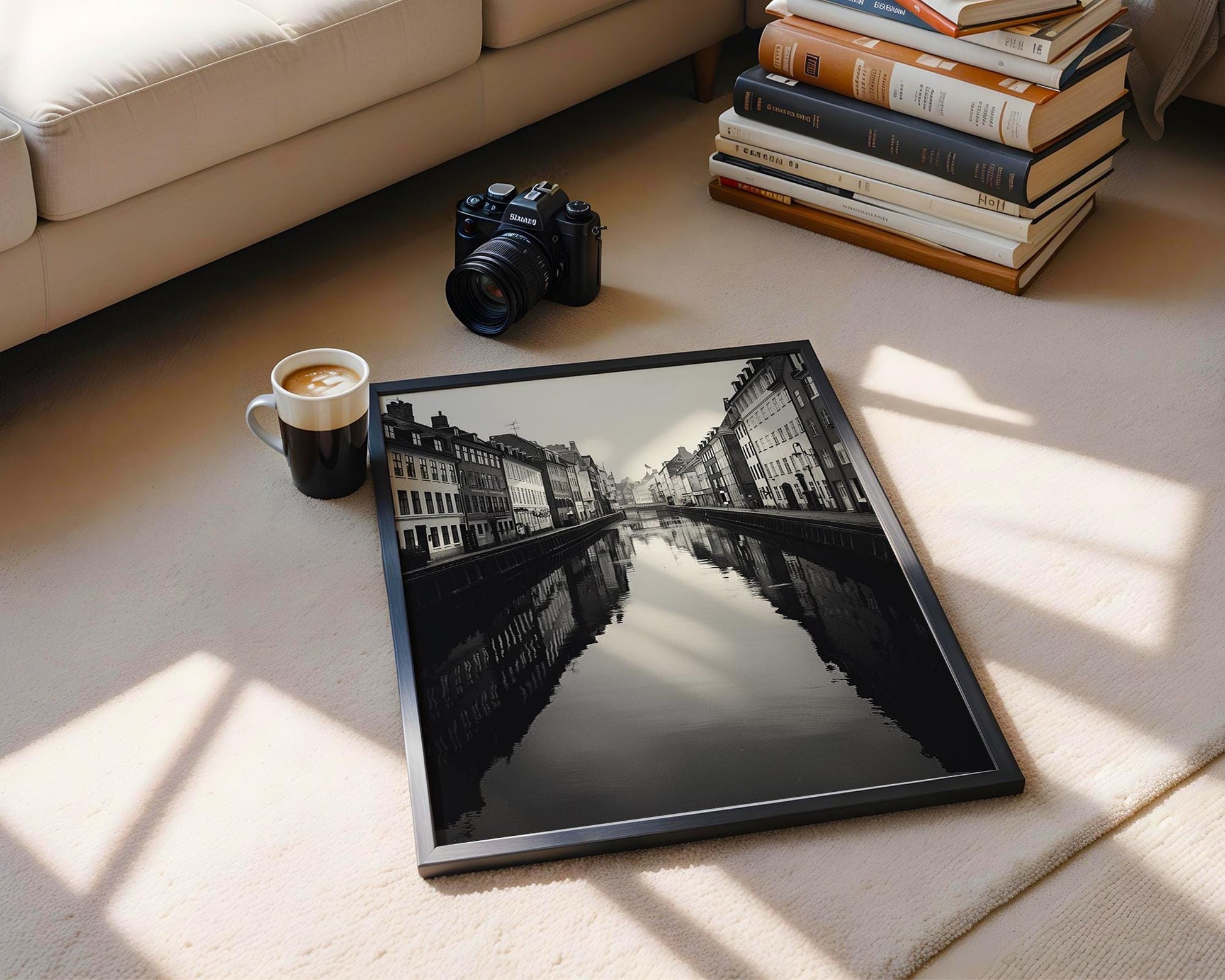 World Landmark | Copenhagen Canal Black and White Photography | Scandinavian Wall Art wall art print, minimalist black and white poster, modern Scandinavian wall decor, Monohaus