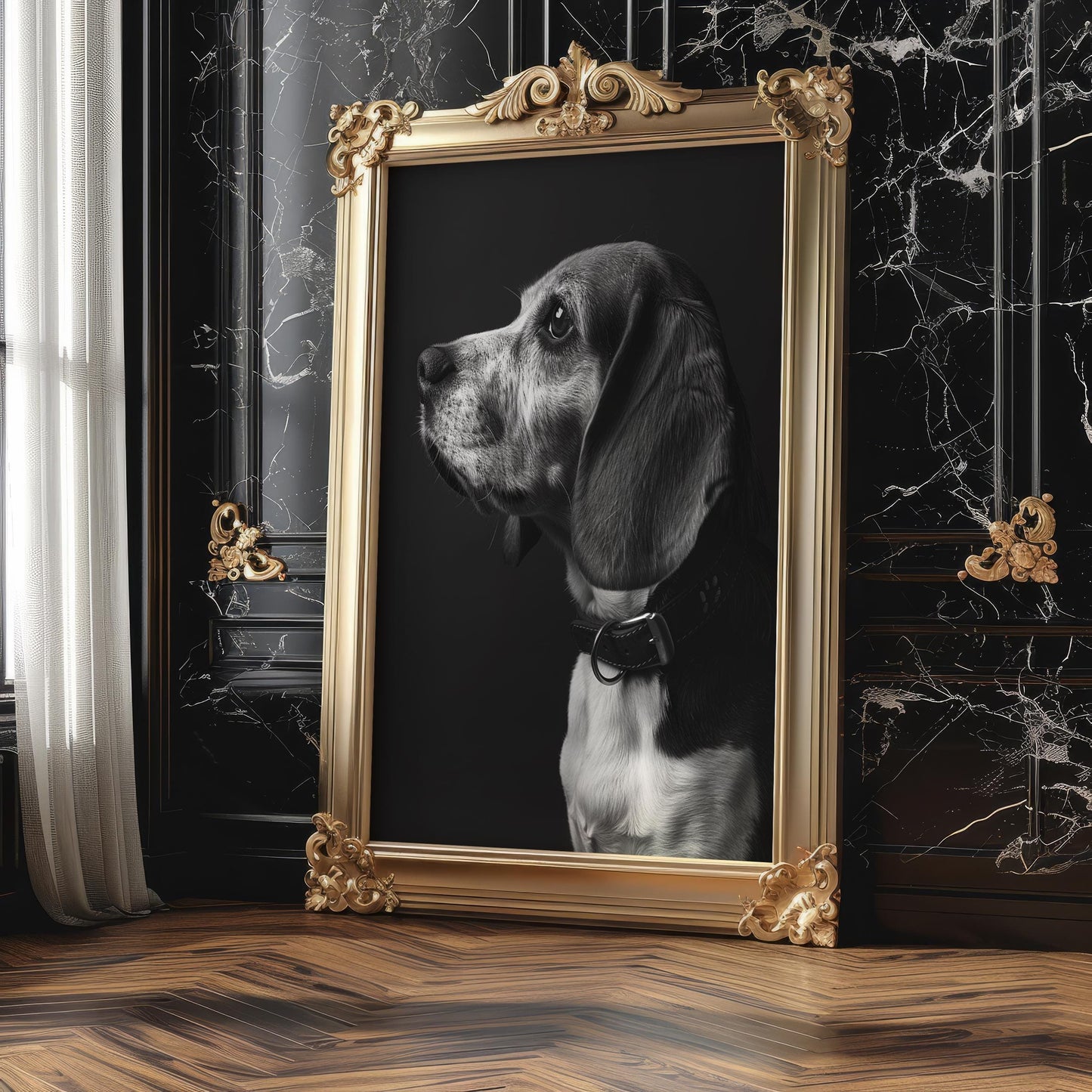 Dog Photography Beagle Portrait Print | Minimalist Black and White Pet Art wall art print, minimalist black and white poster, modern Scandinavian wall decor, Monohaus