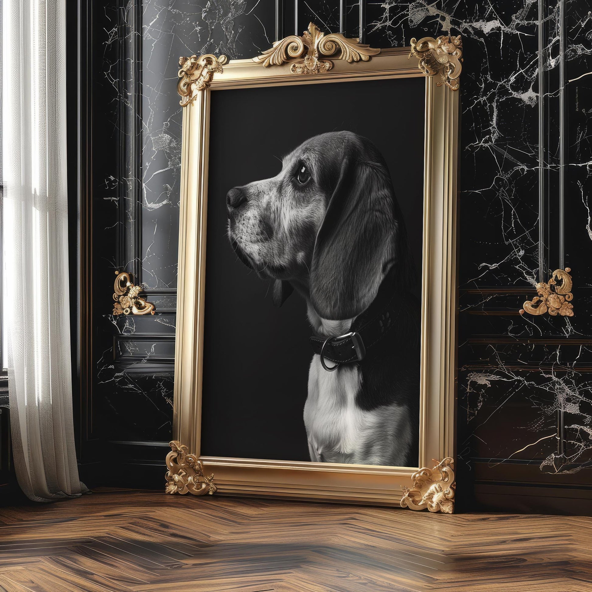 Dog Photography Beagle Portrait Print | Minimalist Black and White Pet Art wall art print, minimalist black and white poster, modern Scandinavian wall decor, Monohaus