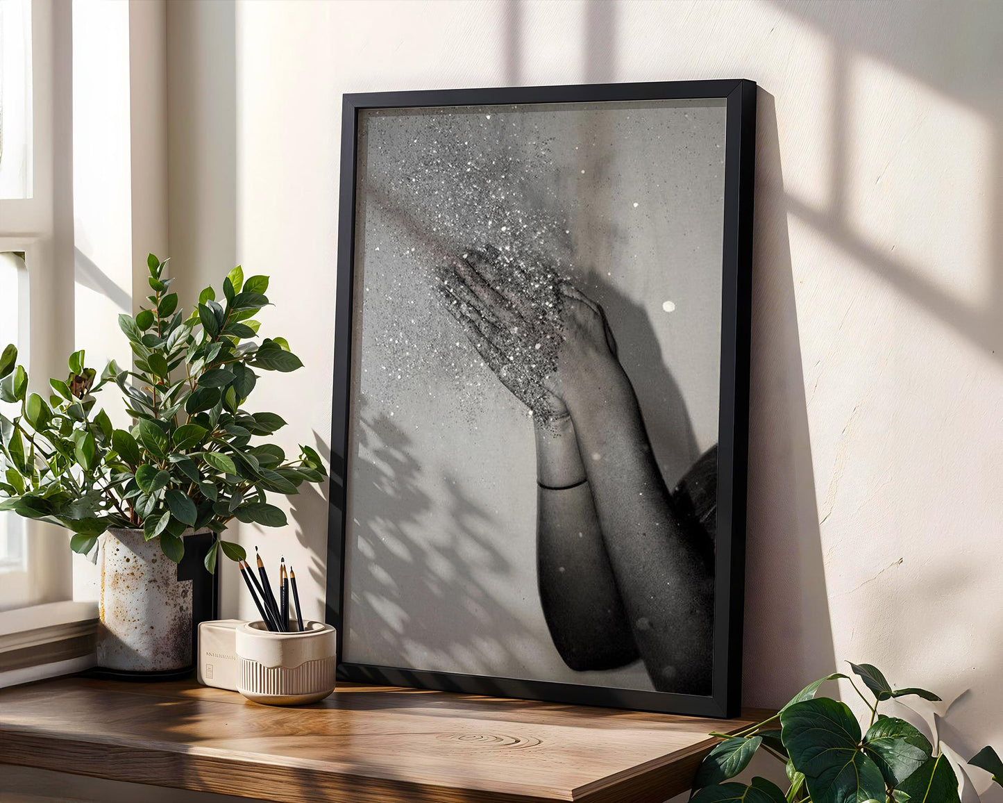 Designer Wall Art | Glitter Hands Photography Print | Minimalist Black and White Home Decor wall art print, minimalist black and white poster, modern Scandinavian wall decor, Monohaus