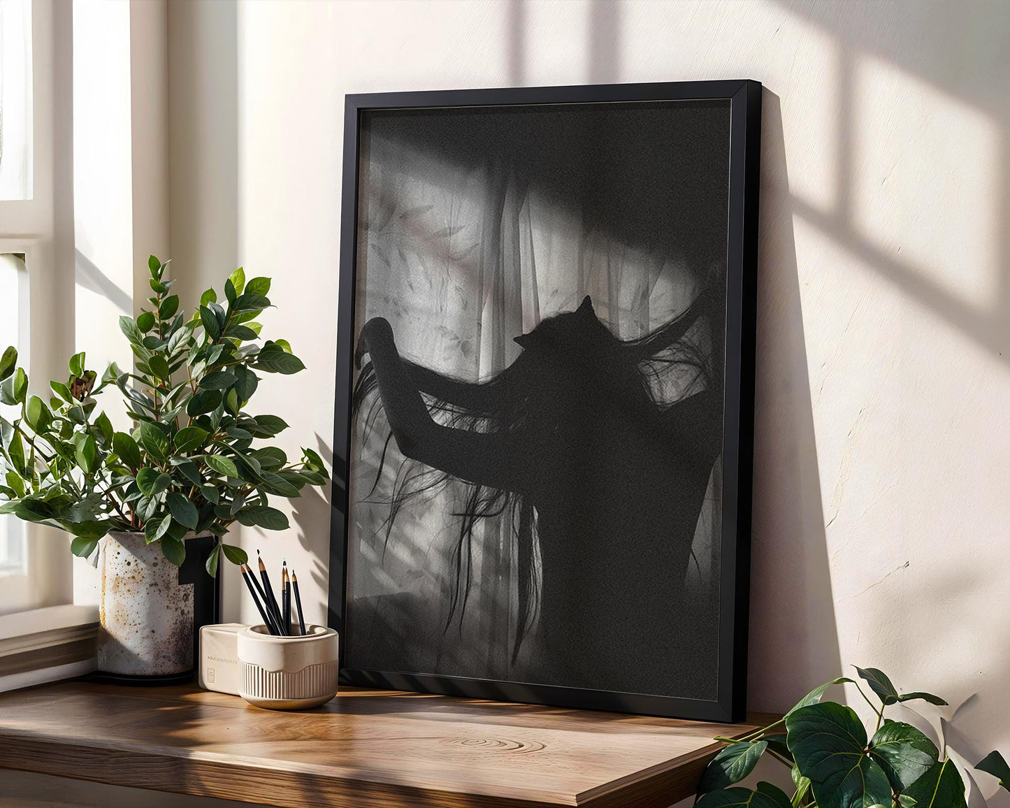 Designer Wall Art | Cat Girl Silhouette Print | Minimalist Gothic Home Decor wall art print, minimalist black and white poster, modern Scandinavian wall decor, Monohaus