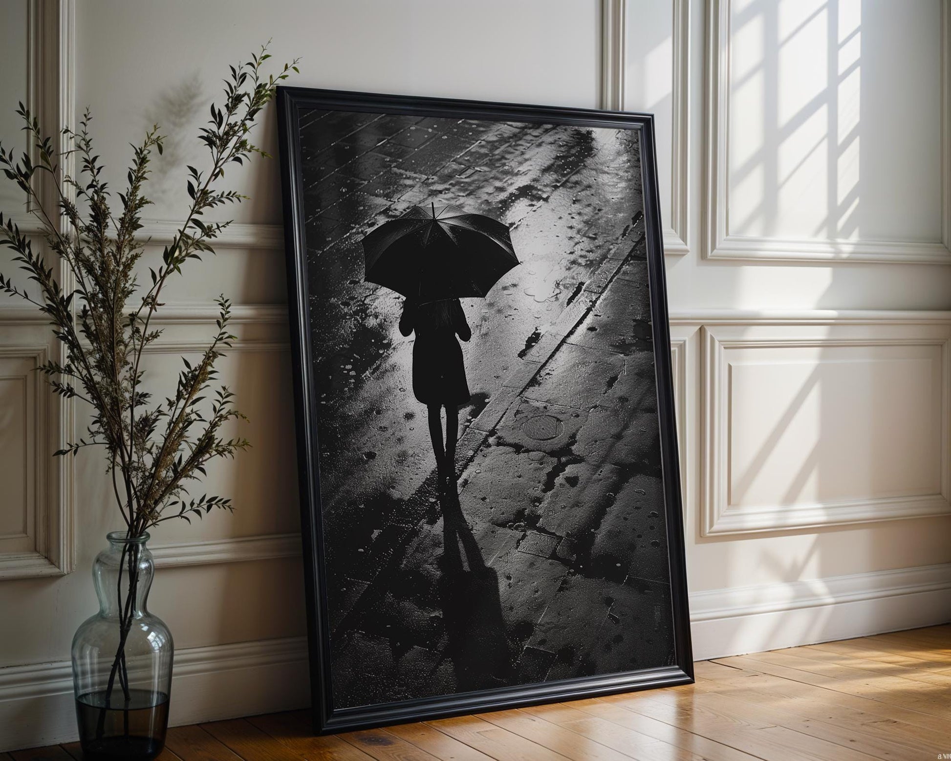Urban Photography | Rainy Street Black & White Poster | Minimalist Wall Art black and white photo print, minimalist monochrome wall art poster for modern interiors, Monohaus
